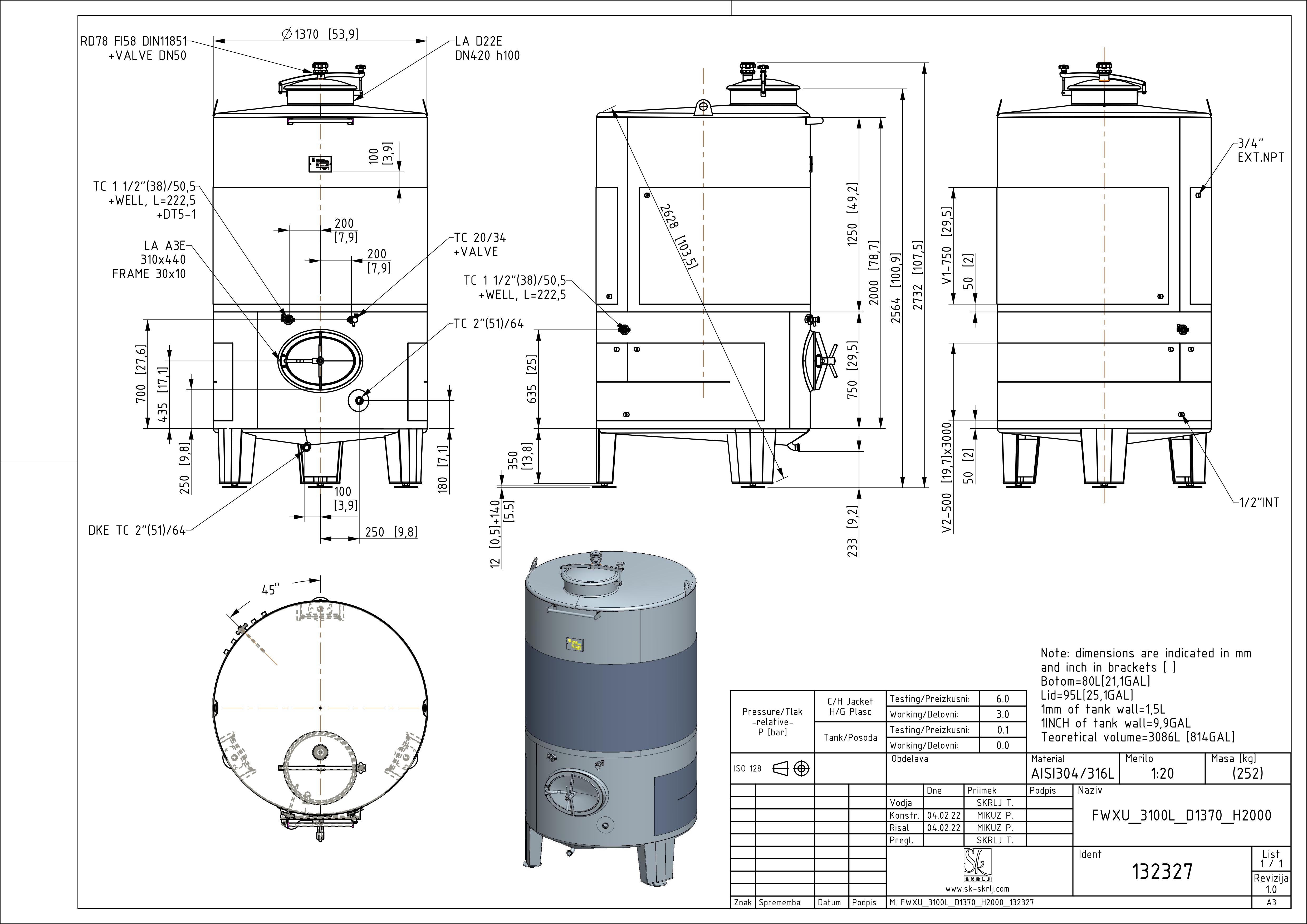 Fixed capacity white wine tank