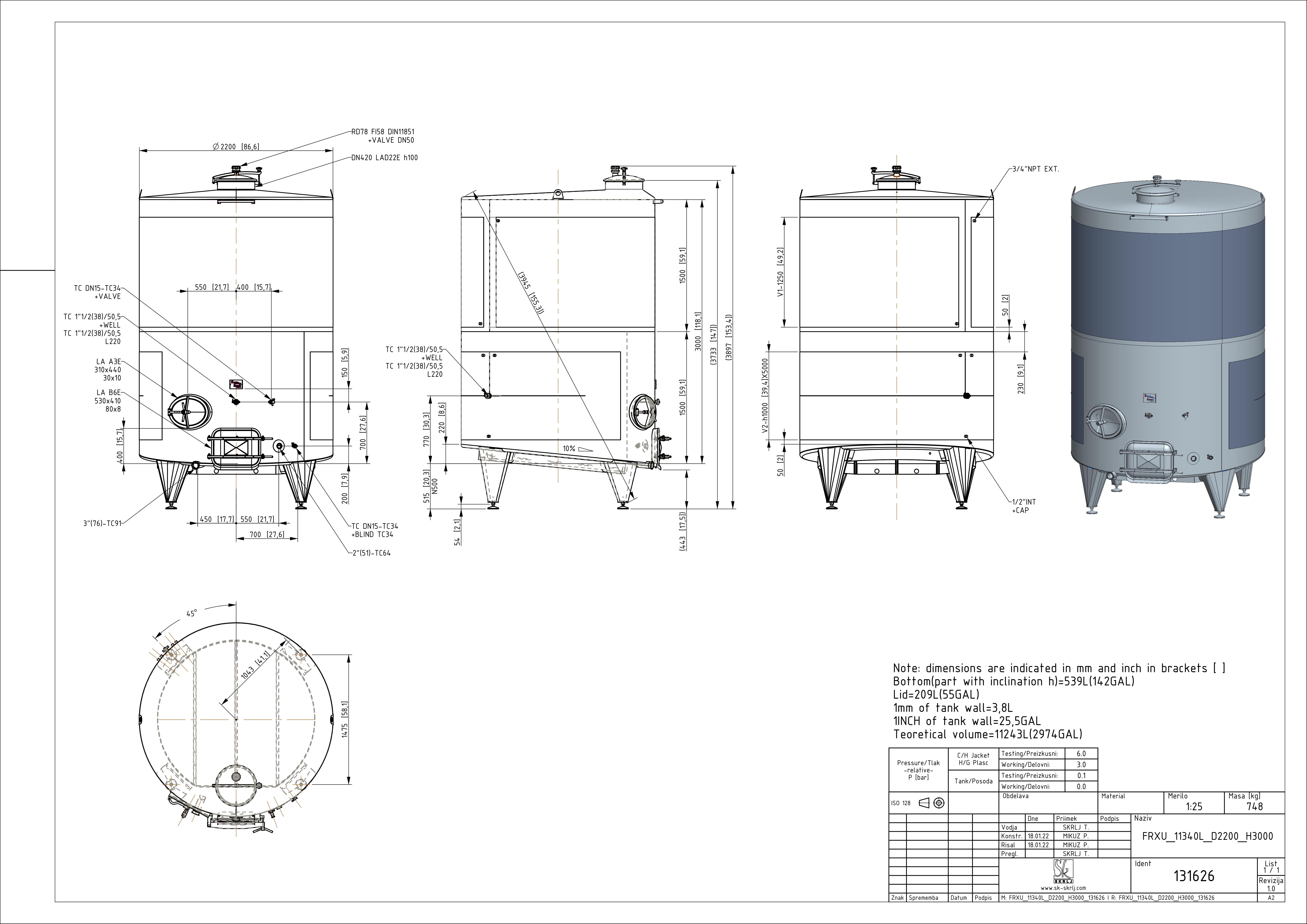 Fixed capacity red wine tank