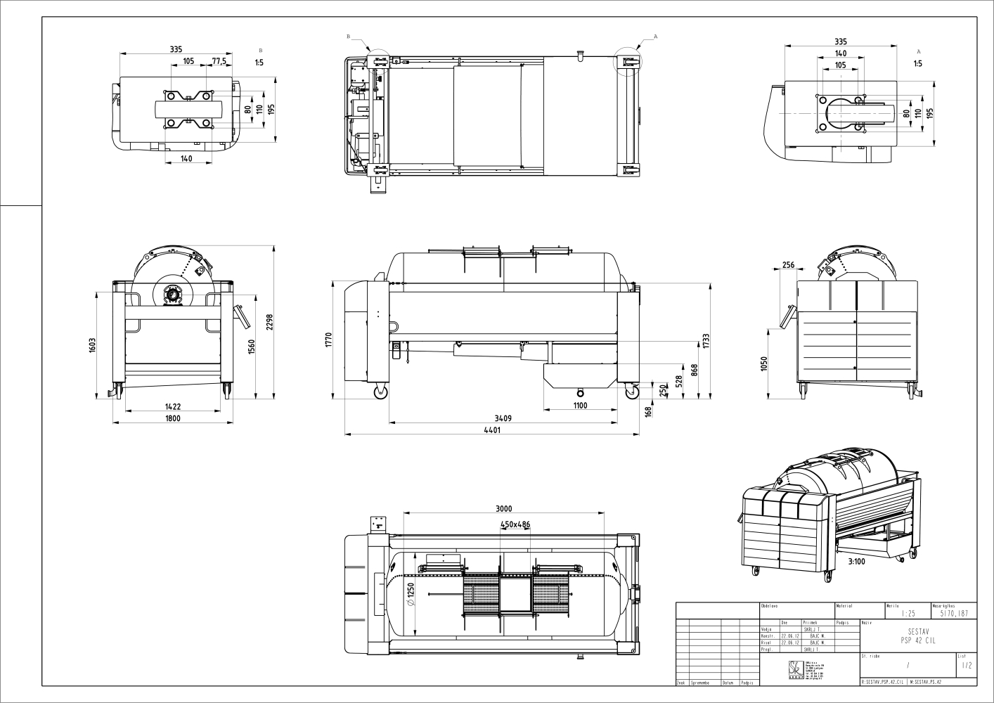 Pneumatic press type PSP - open pressing system, open drum with perforated surface