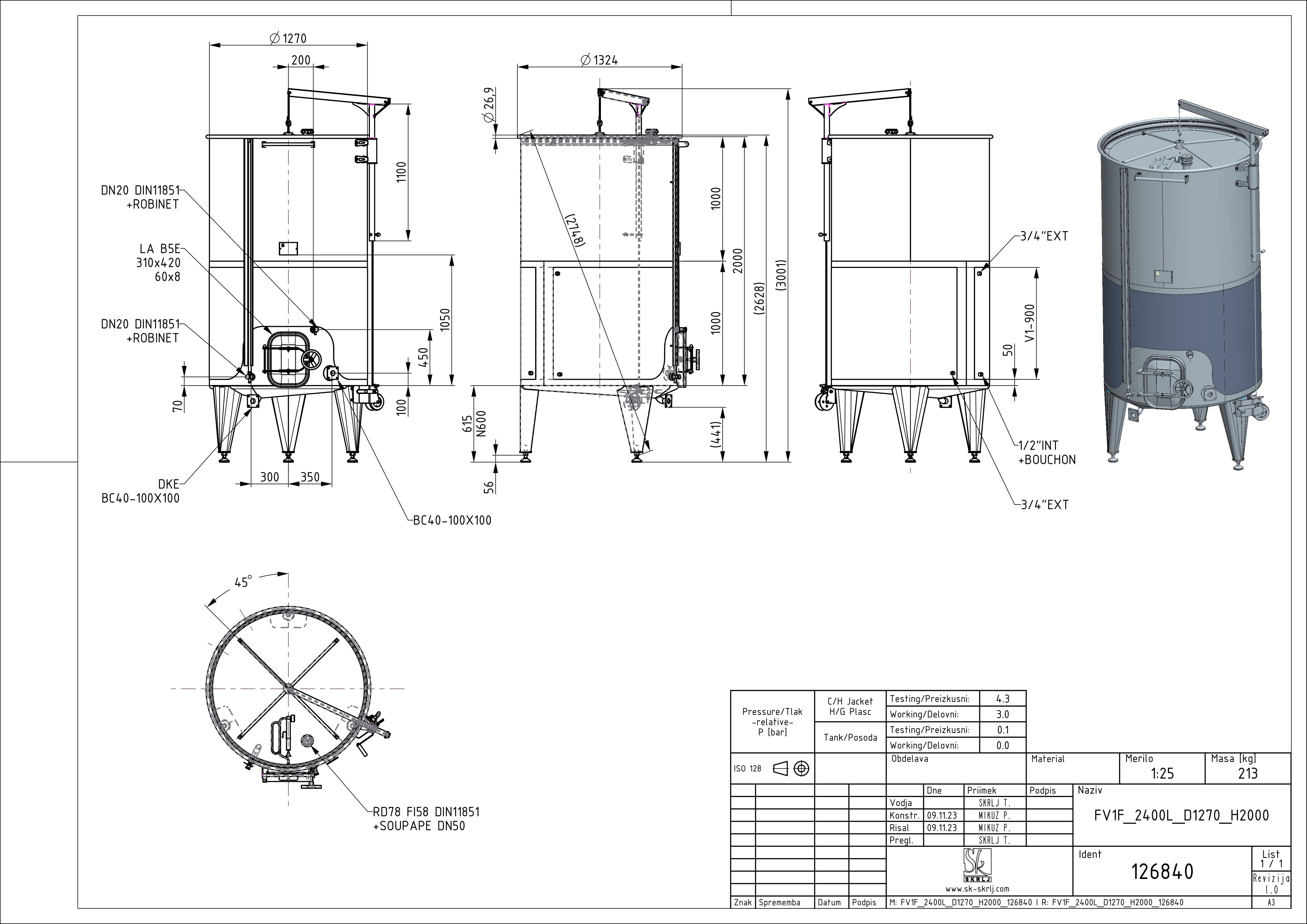 Storage tank with floating lid and double jacket