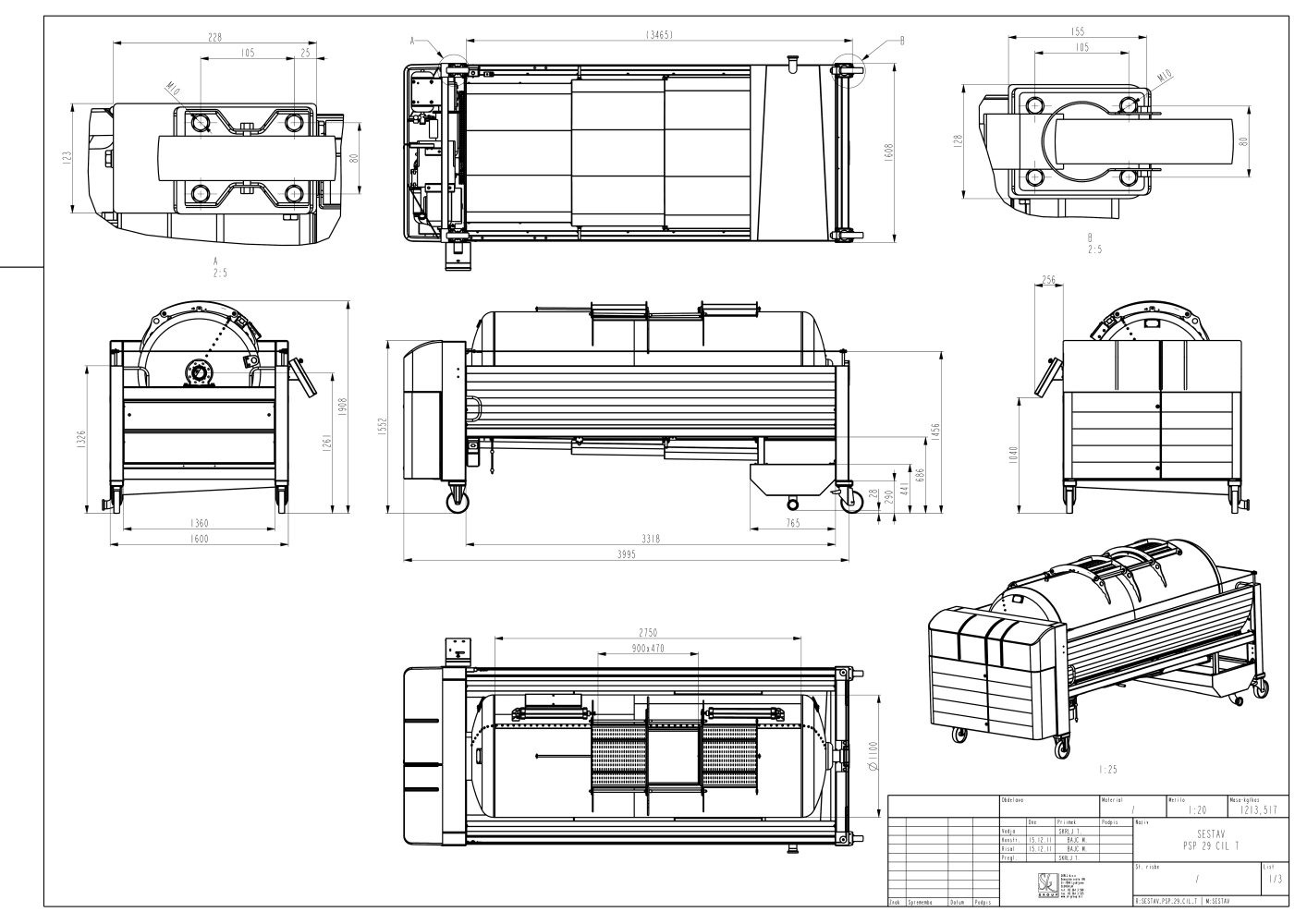 Pneumatic press type PSP - open pressing system, open drum with perforated surface