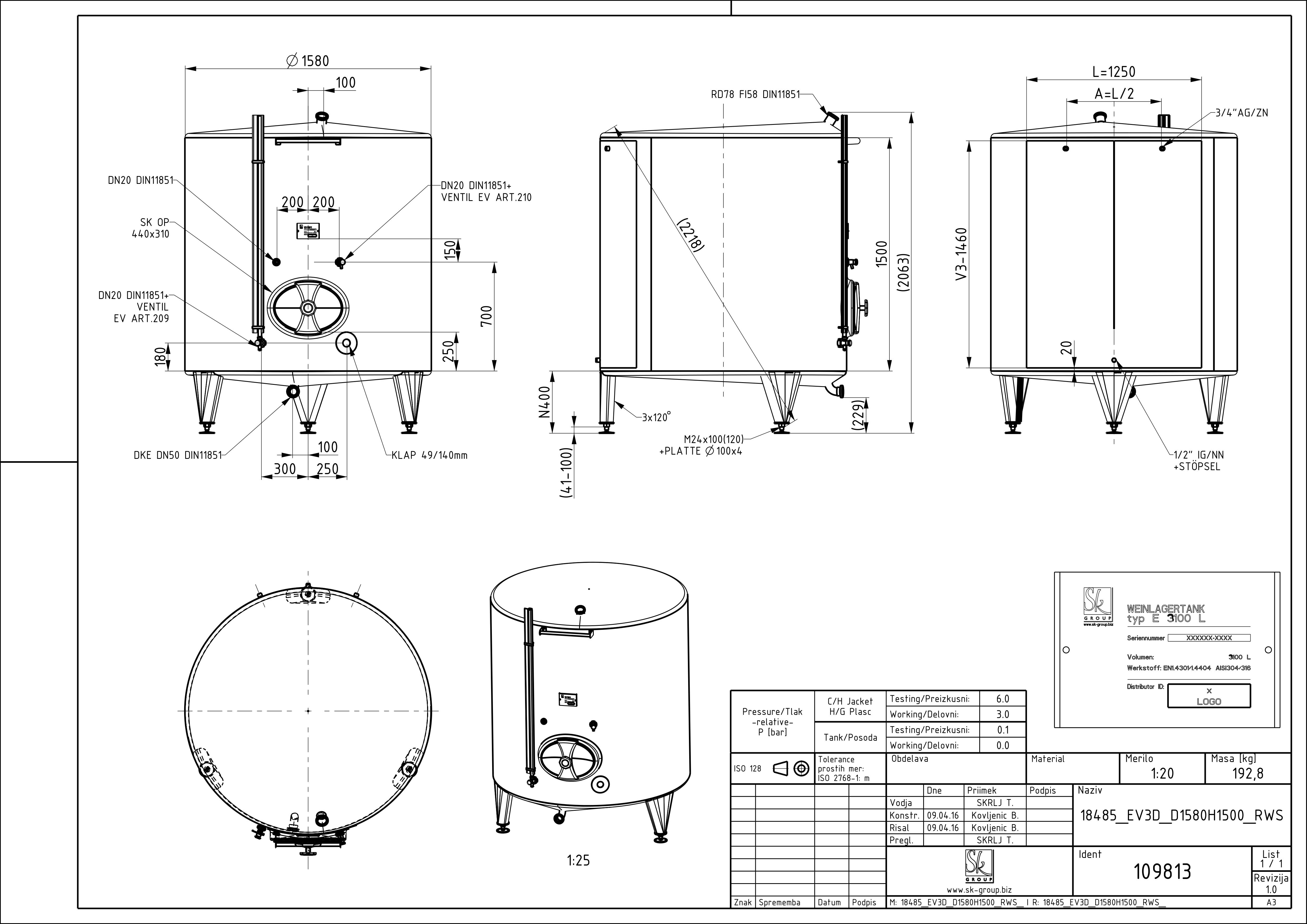 Classic storage tank with double jacket