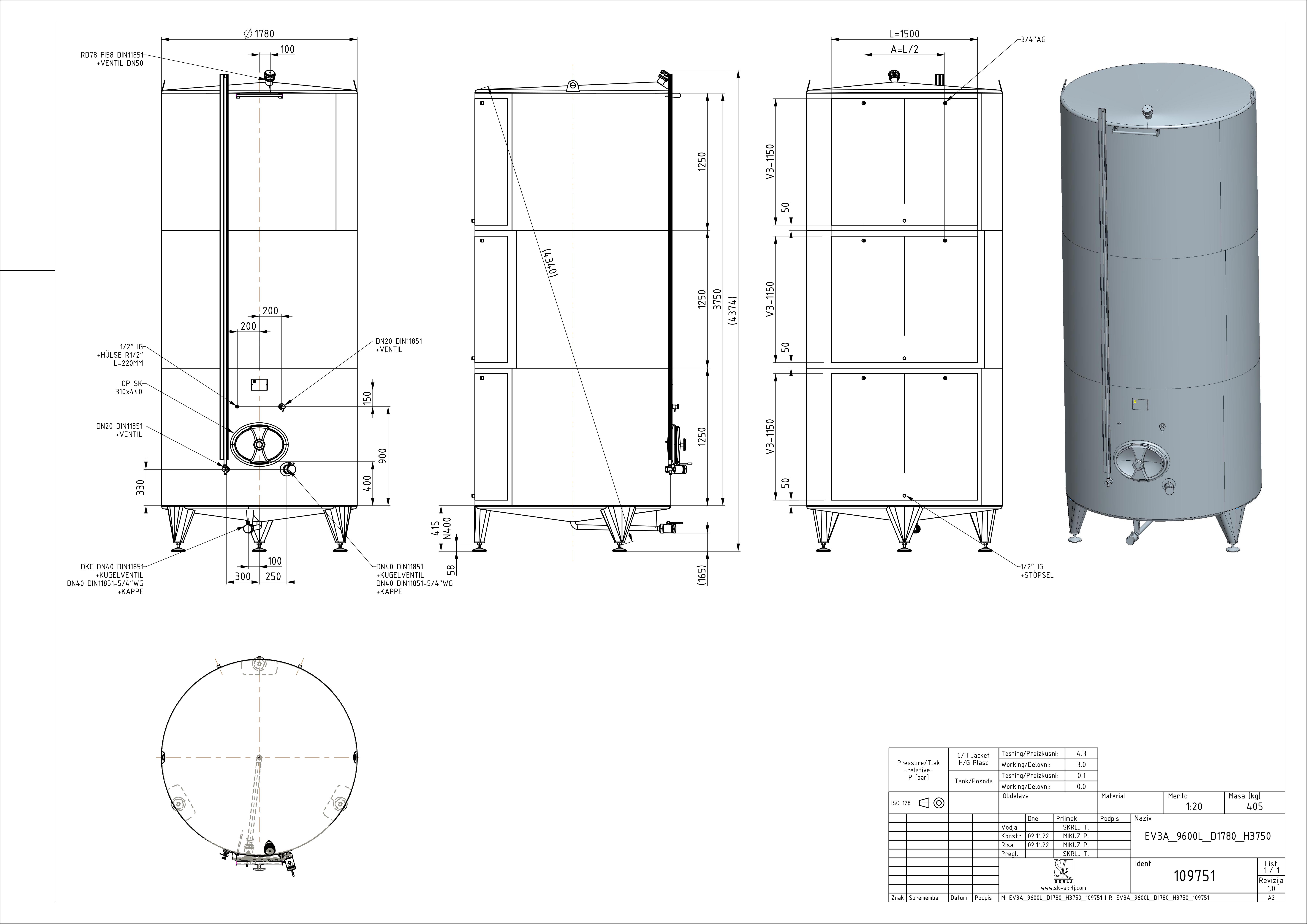 Classic storage tank with double jacket