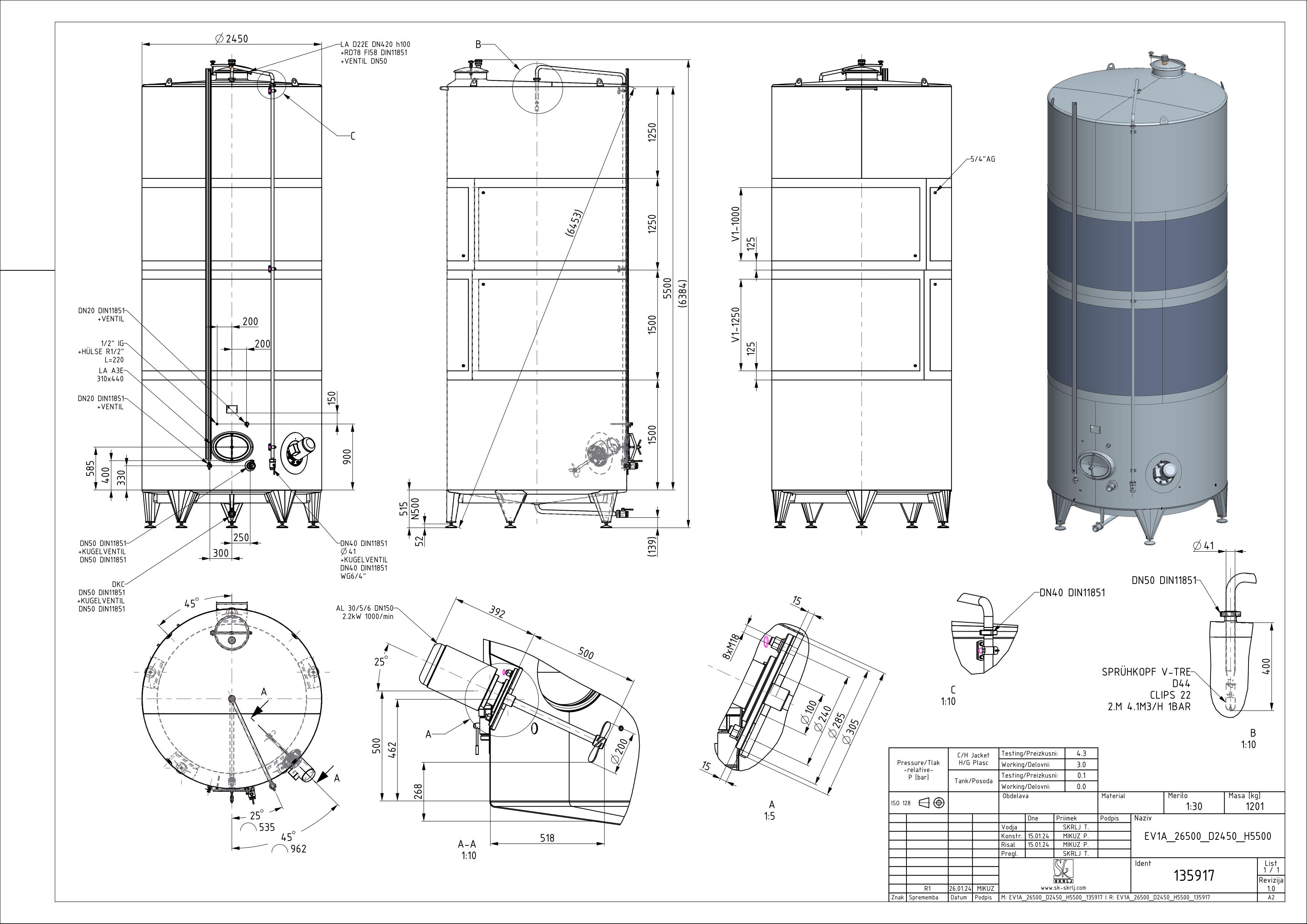 Classic storage tank with double jacket