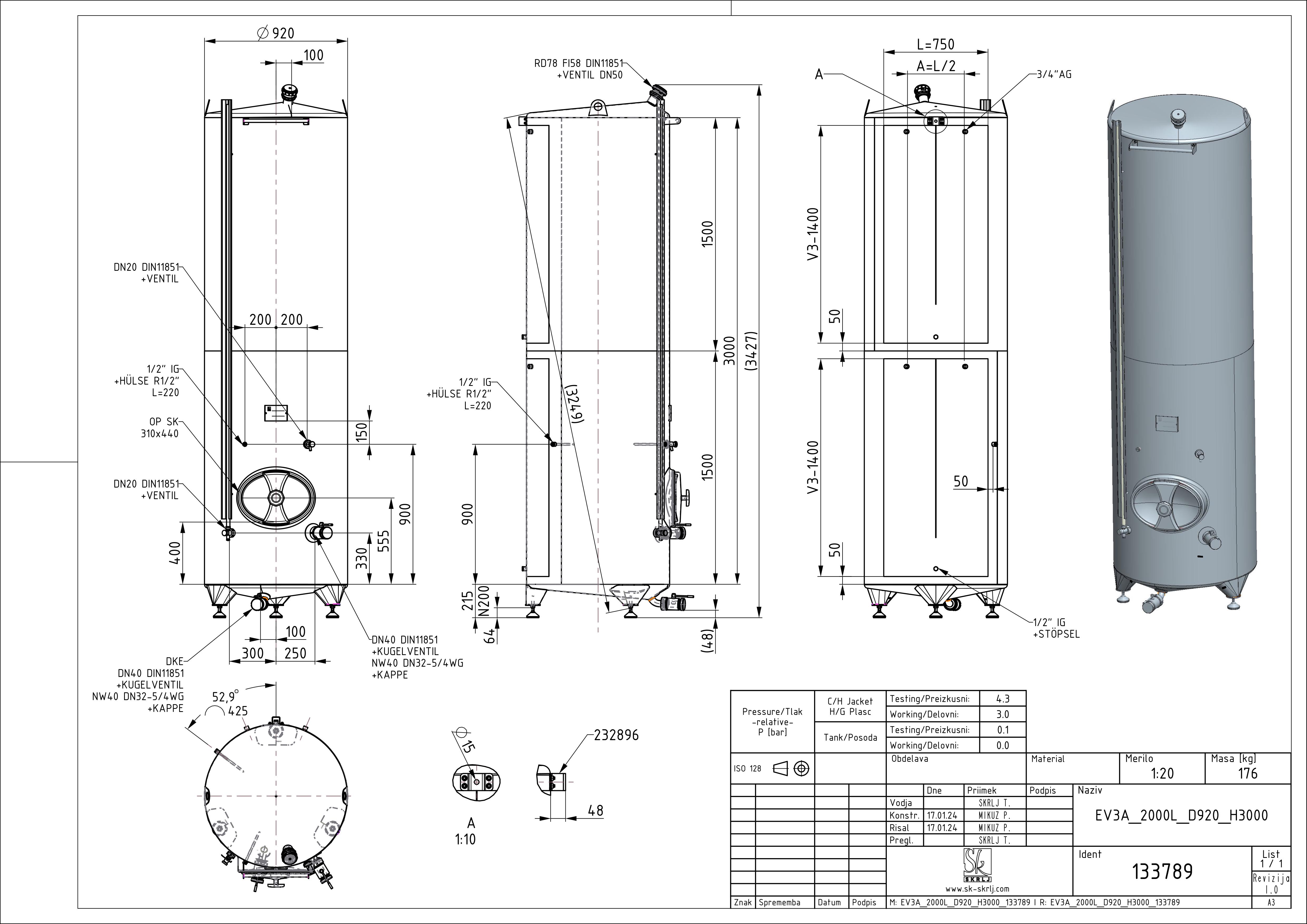 Classic storage tank with double jacket