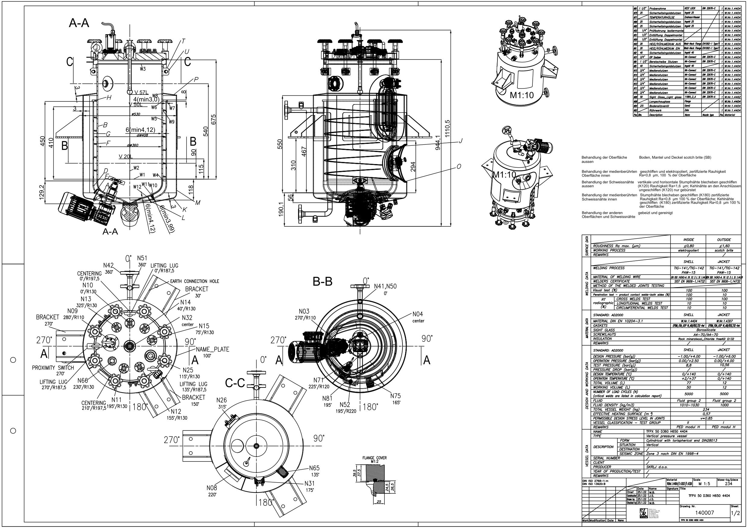 Vertical vessel with temperature control