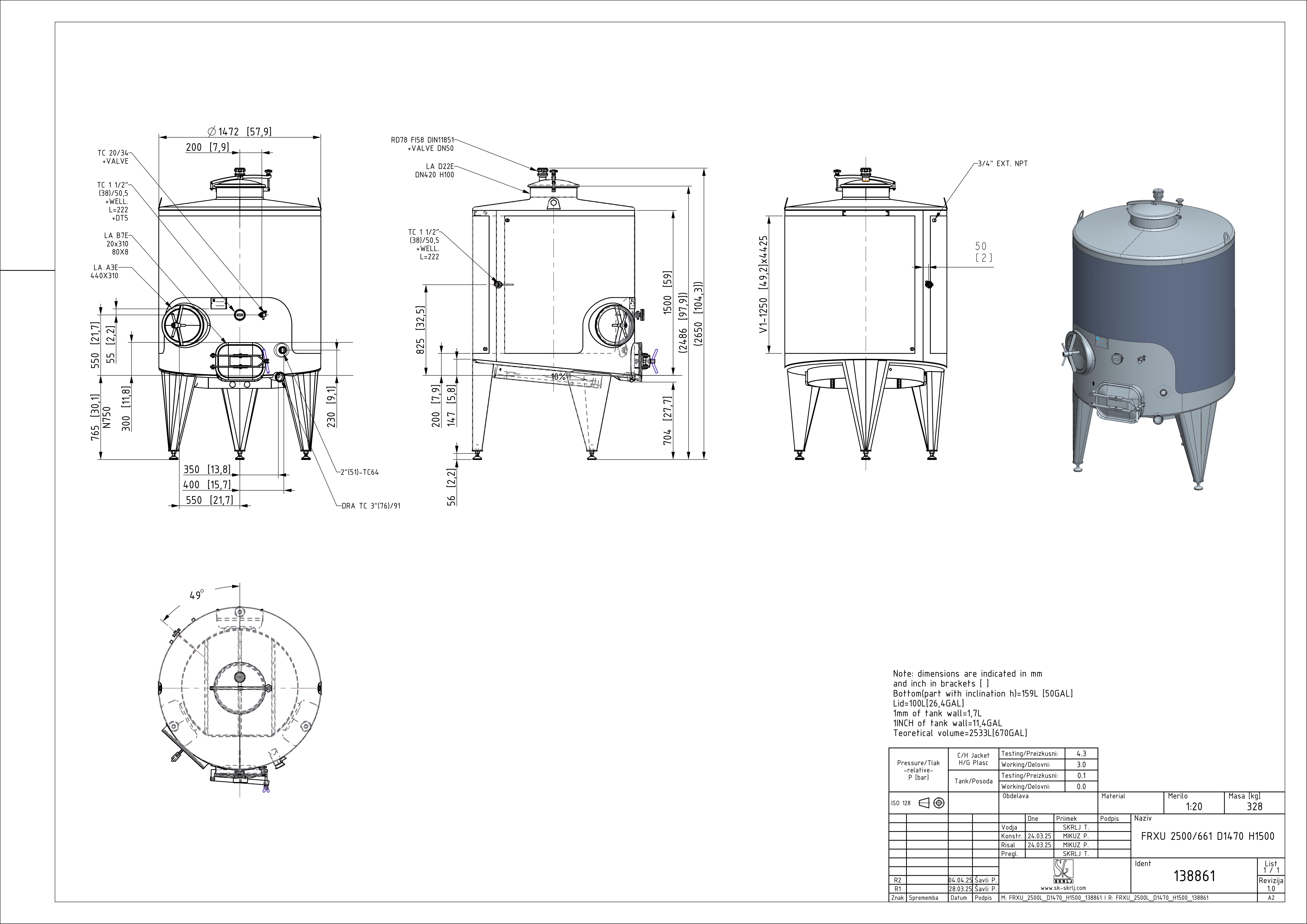 Fixed capacity red wine tank