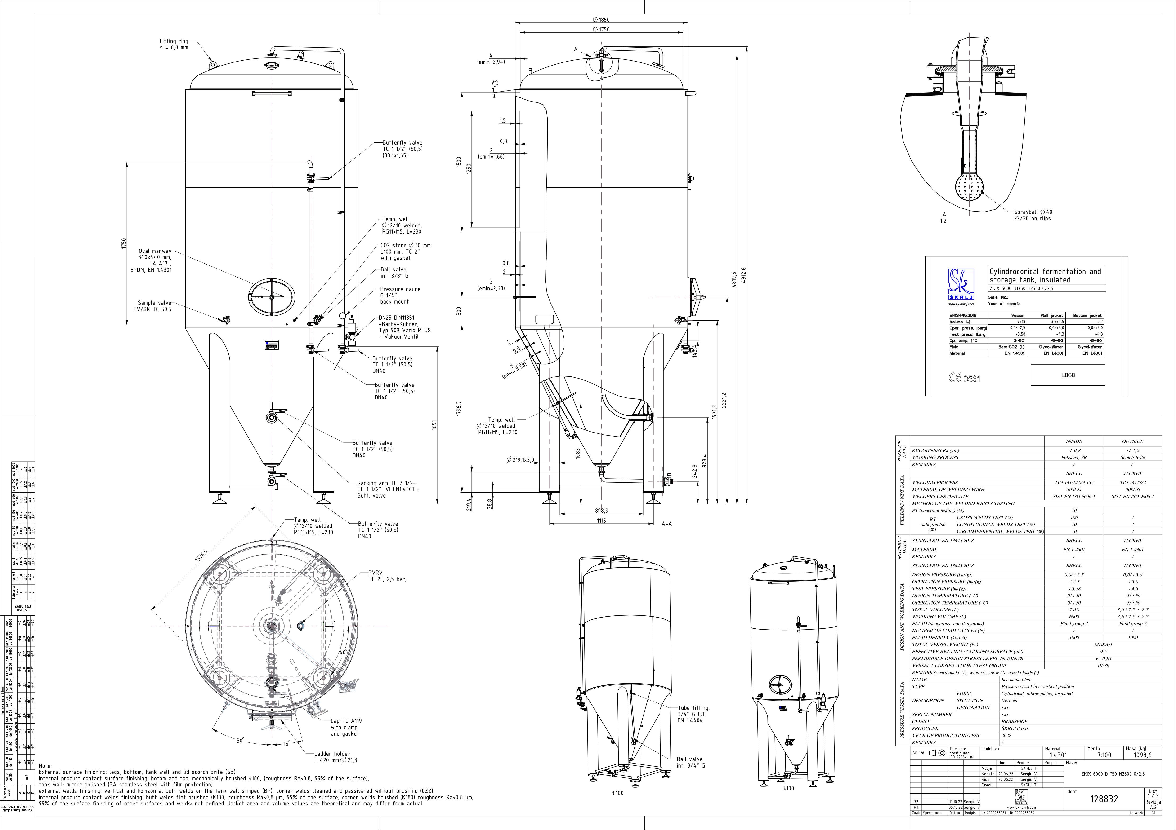Cylindroconical fermentation and storage tank, insulated