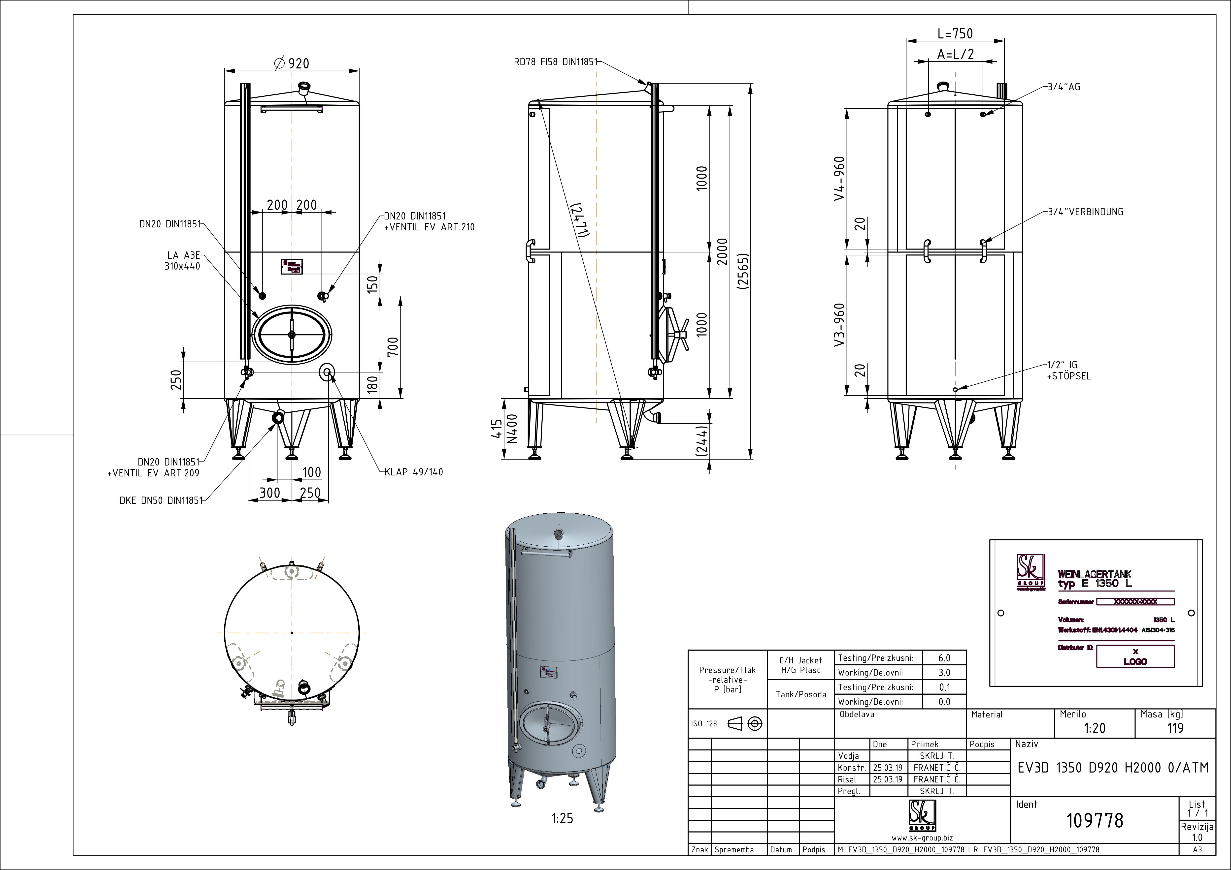 Classic storage tank with double jacket