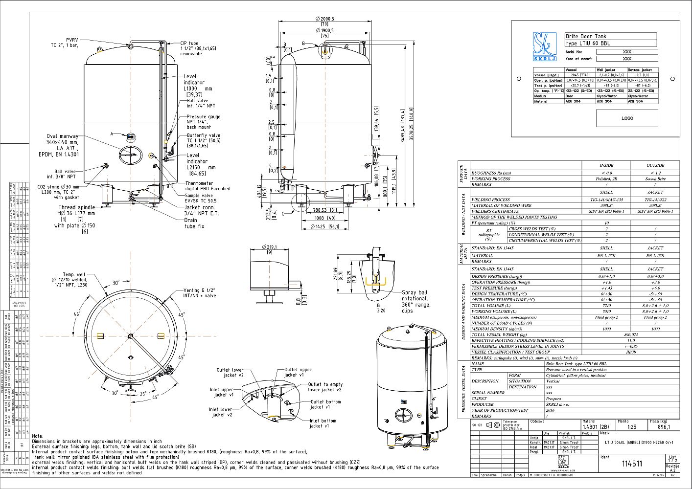 Brite beer tank, insulated