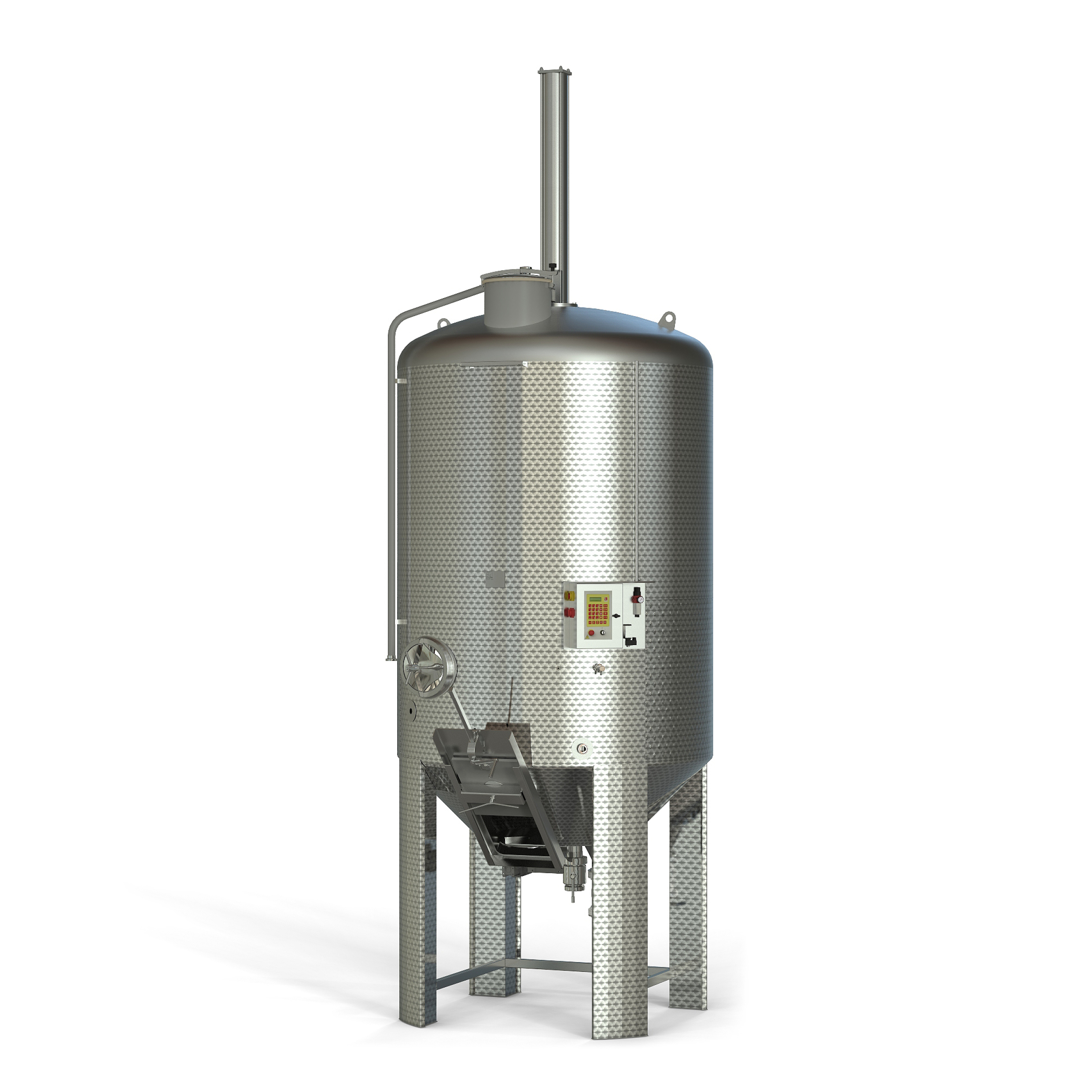 Punch-down fermenter with pip removal system