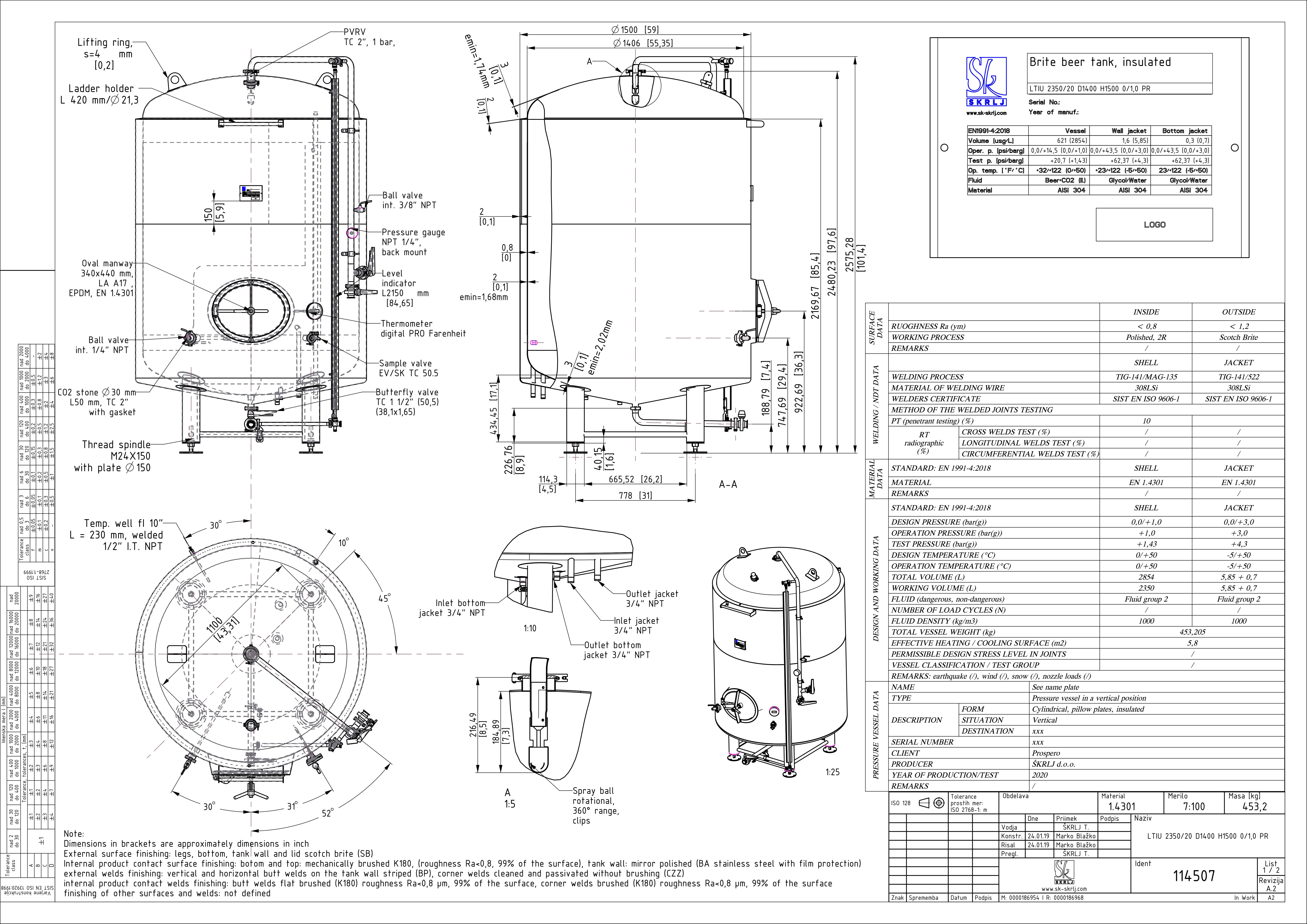 Brite beer tank, insulated