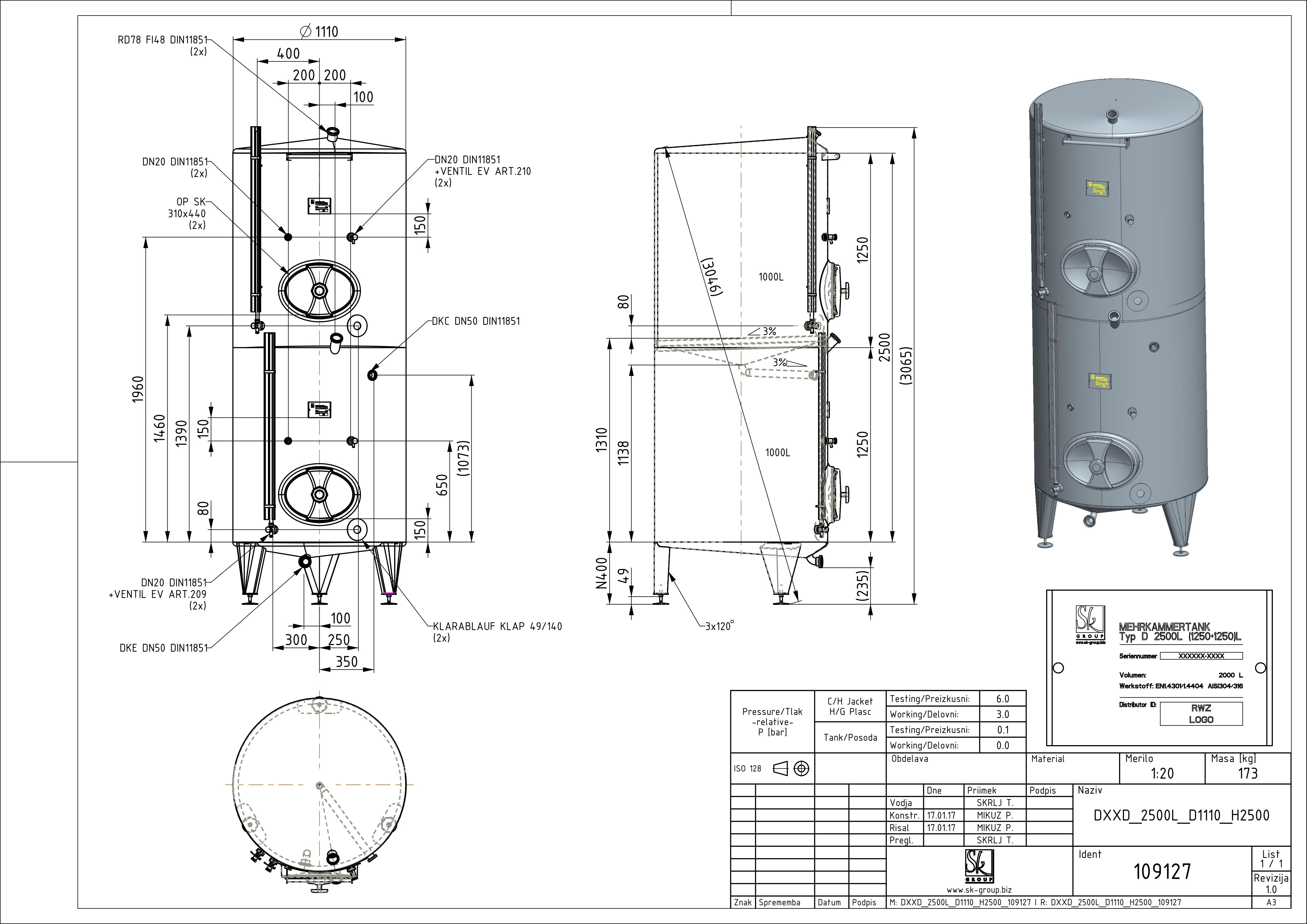 Storage tank with intermediate bottom
