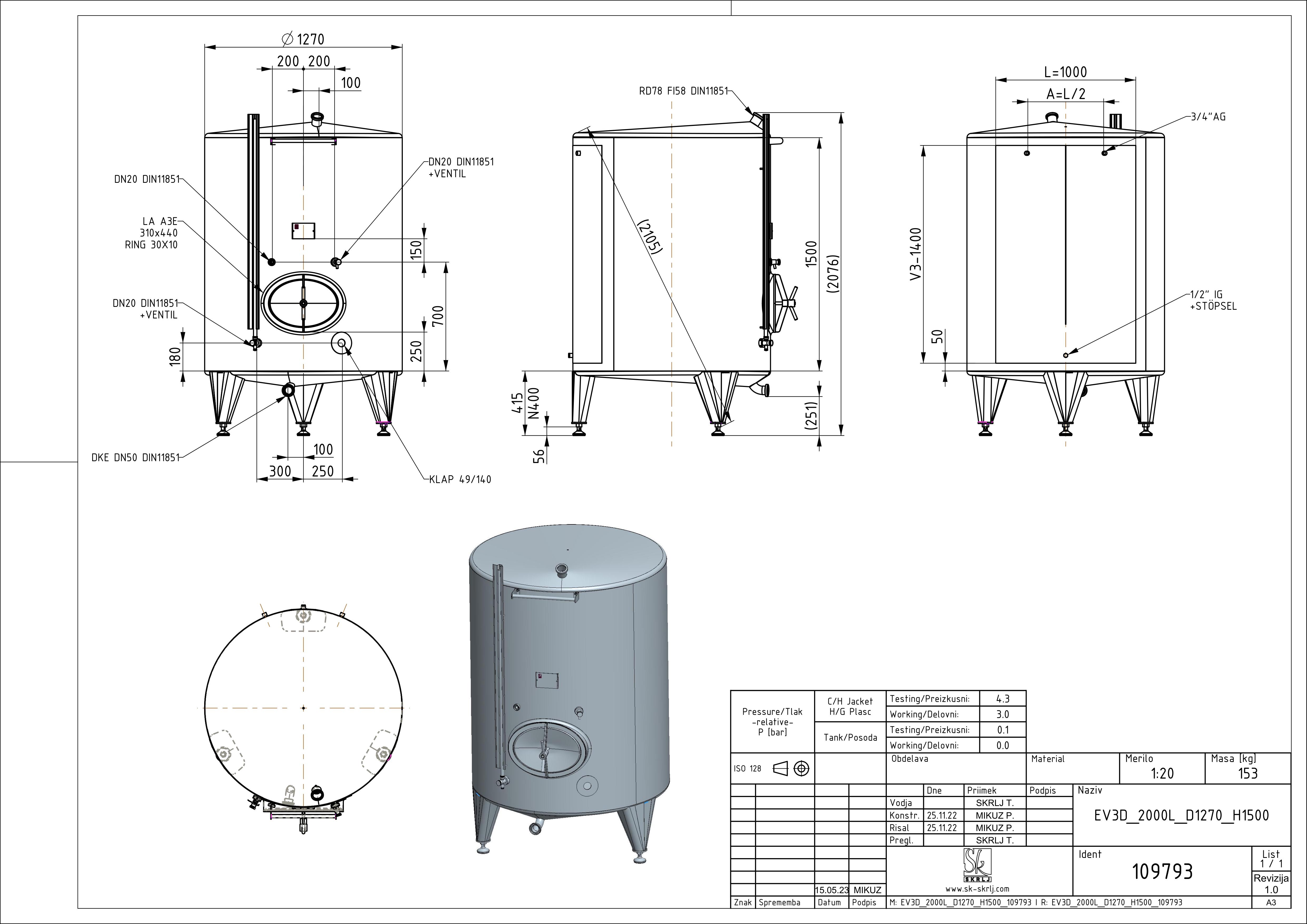 Classic storage tank with double jacket