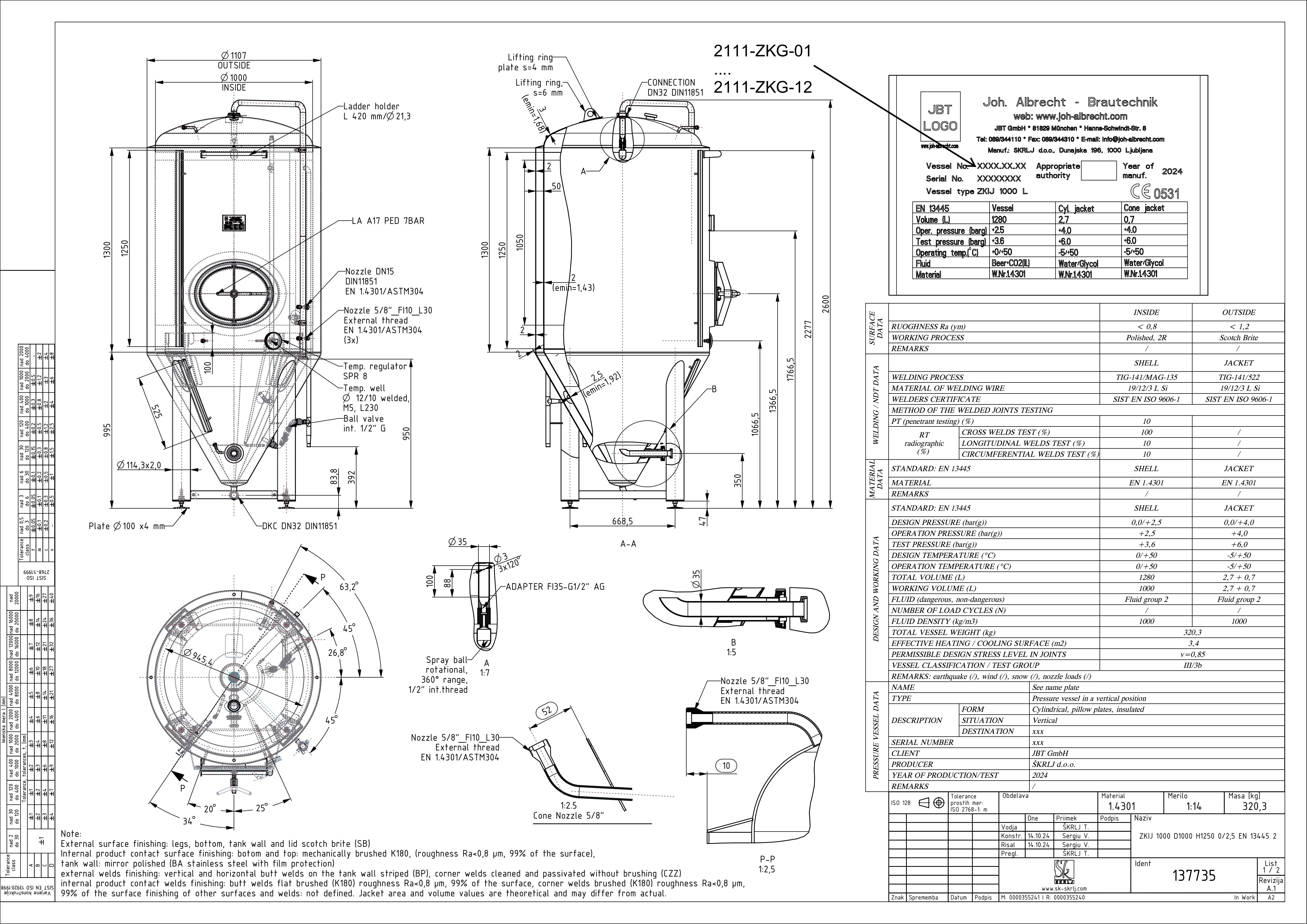 Cylindroconical fermentation and storage tank, insulated