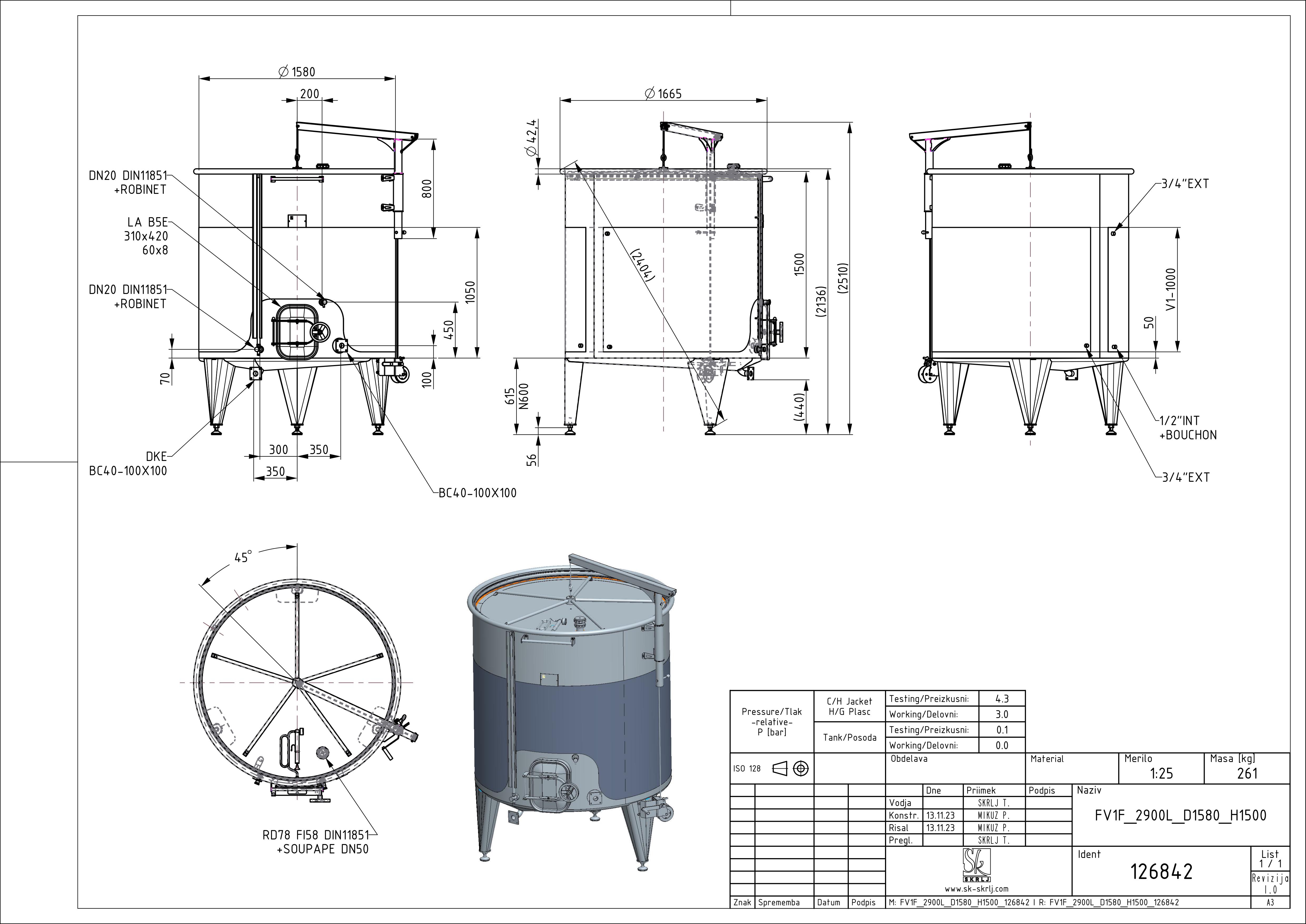 Storage tank with floating lid and double jacket