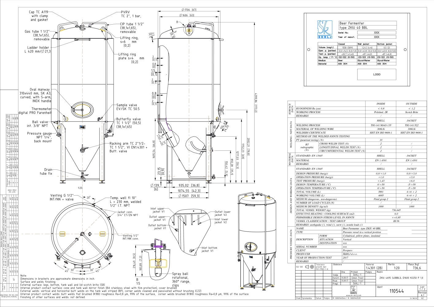 Cylindroconical fermentation and storage tank, insulated