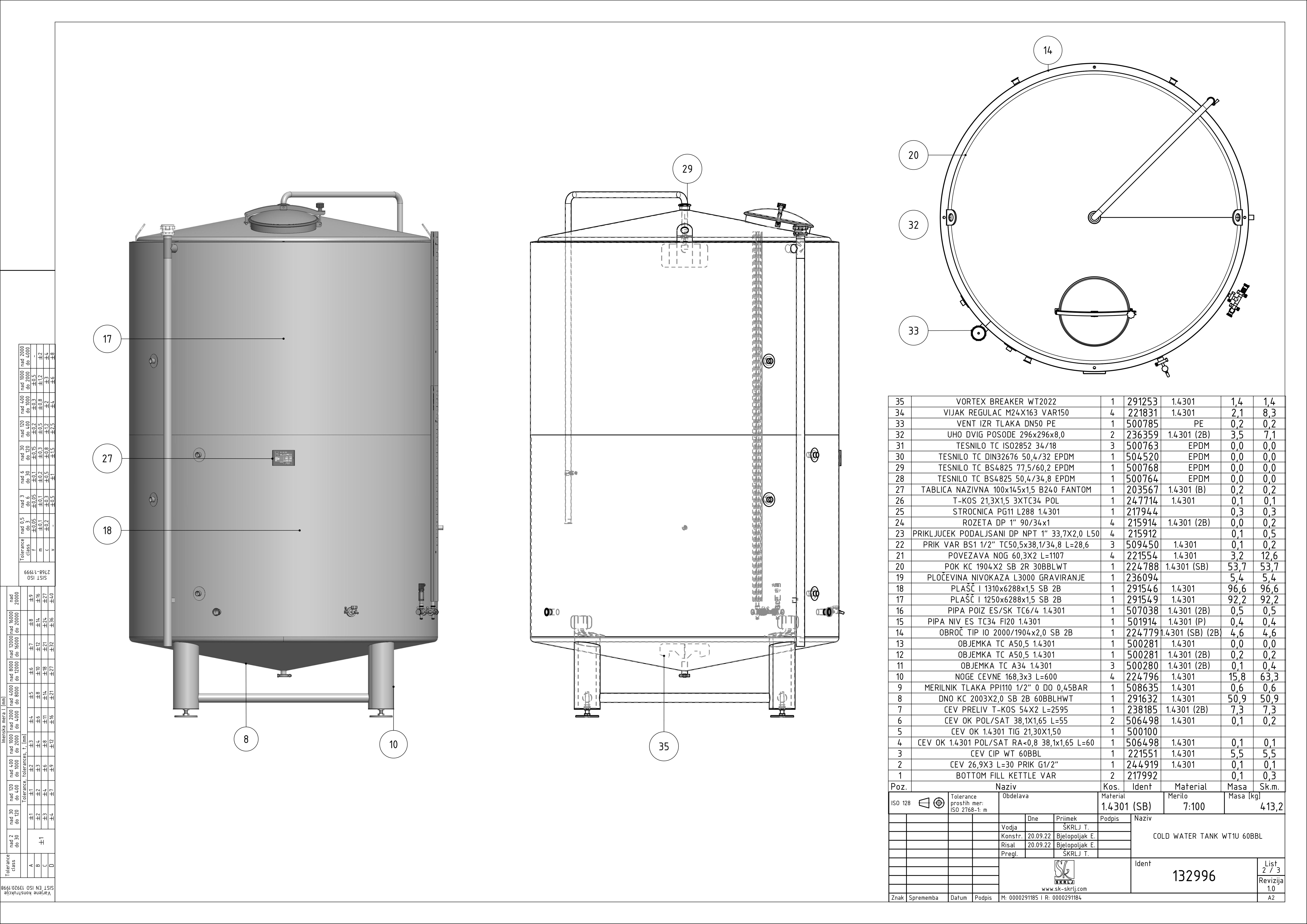 Cold water tank with double jacket