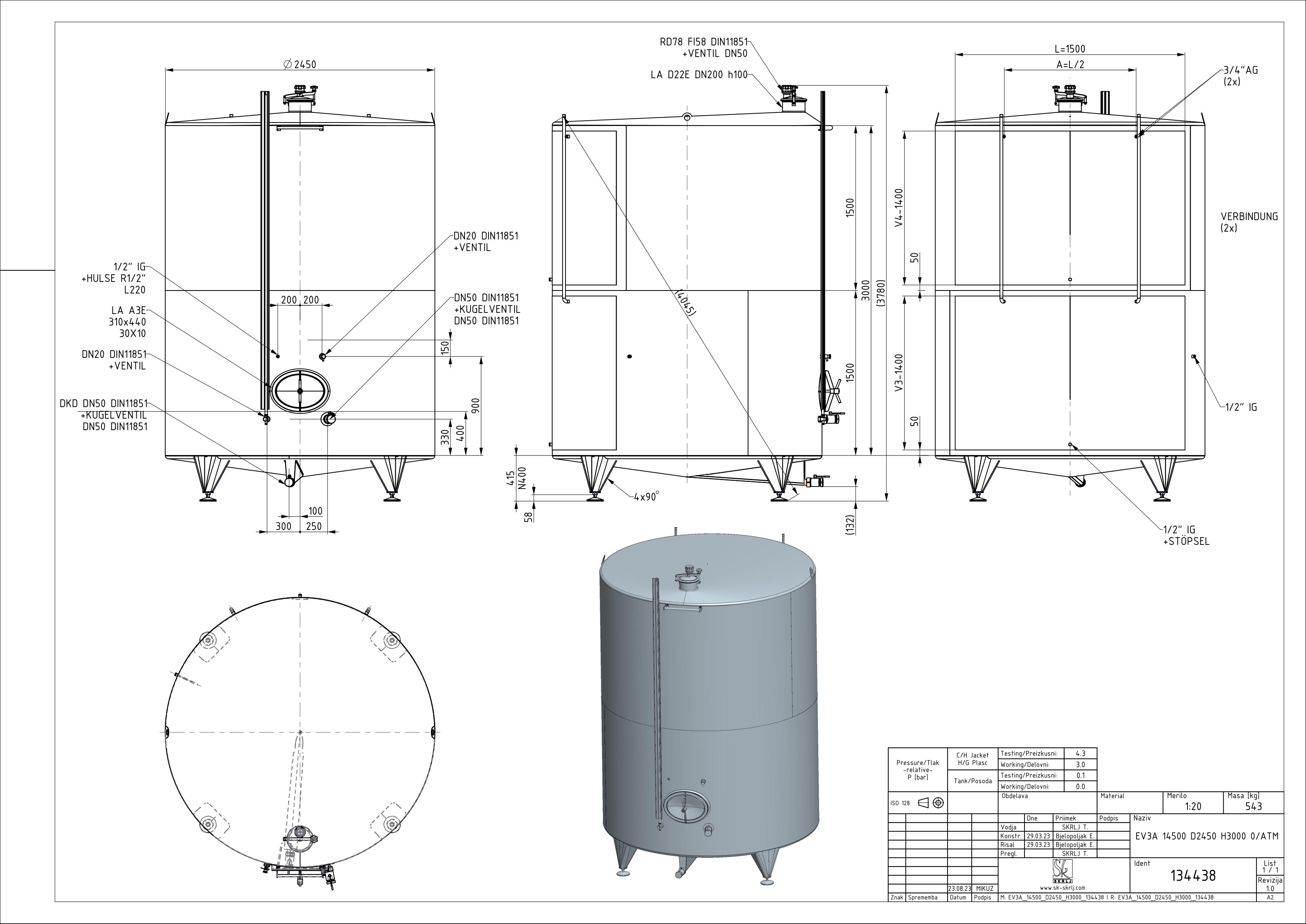 Classic storage tank with double jacket