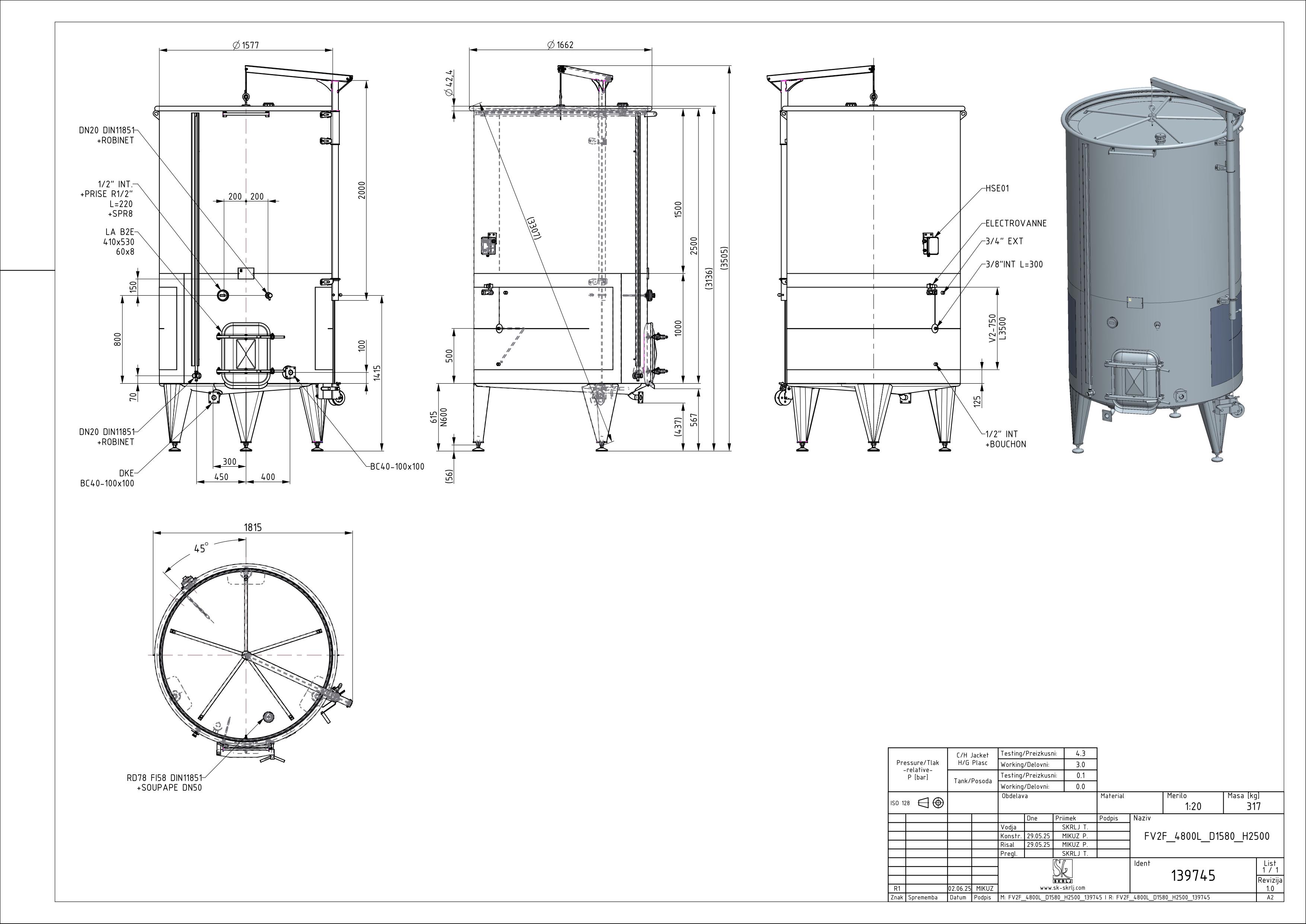 Storage tank with floating lid and double jacket