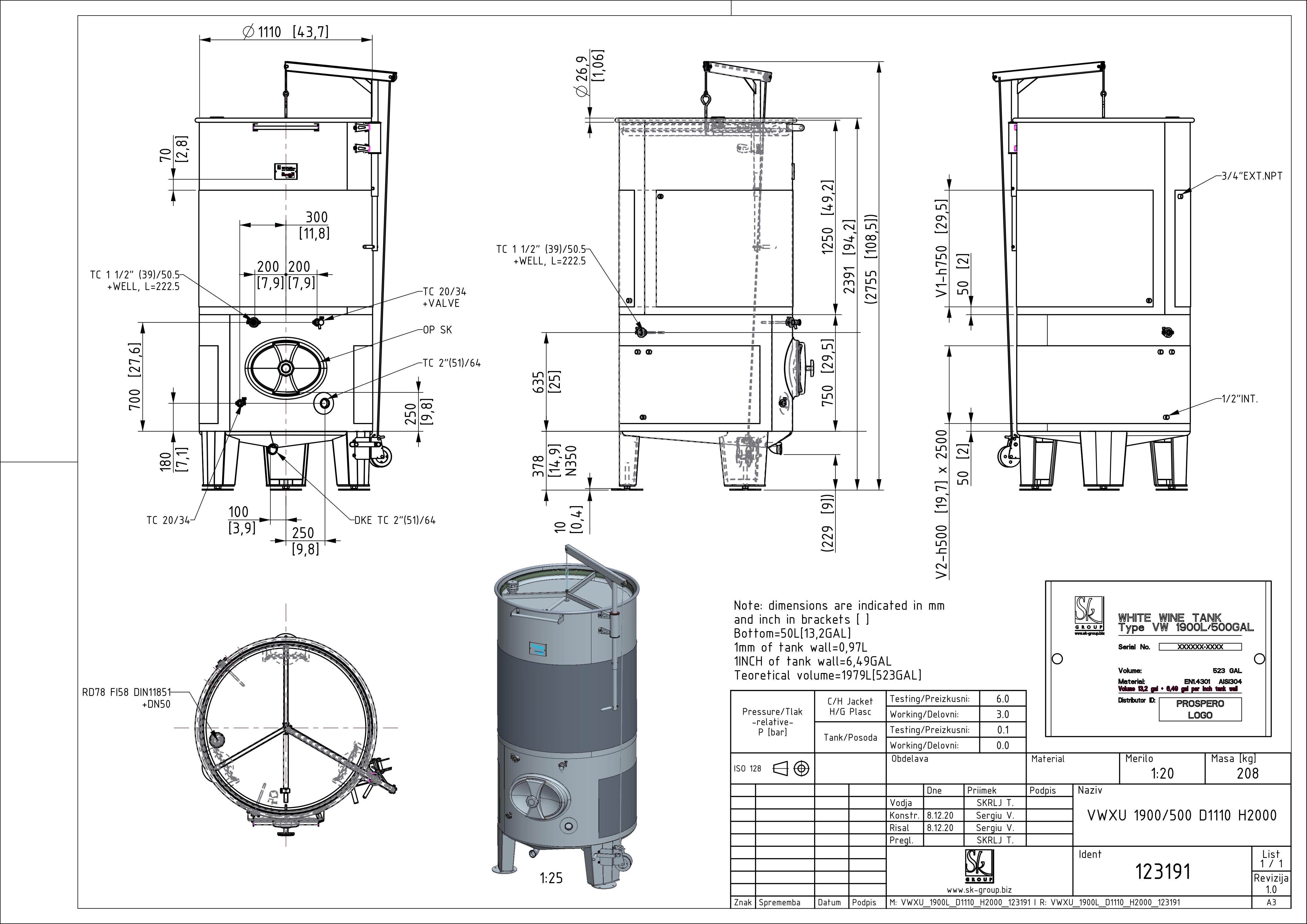 Variable capacity white wine tank