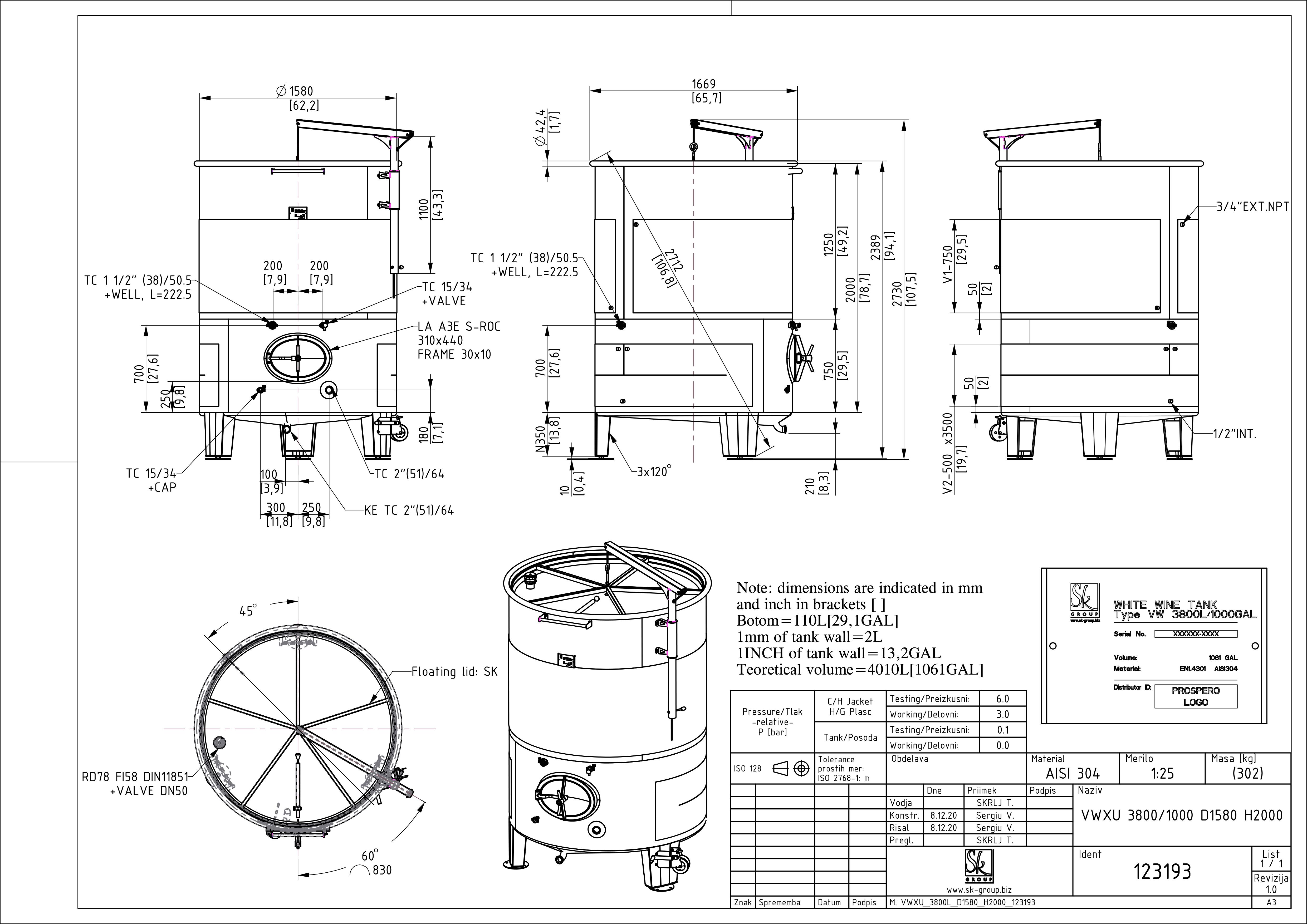 Variable capacity white wine tank