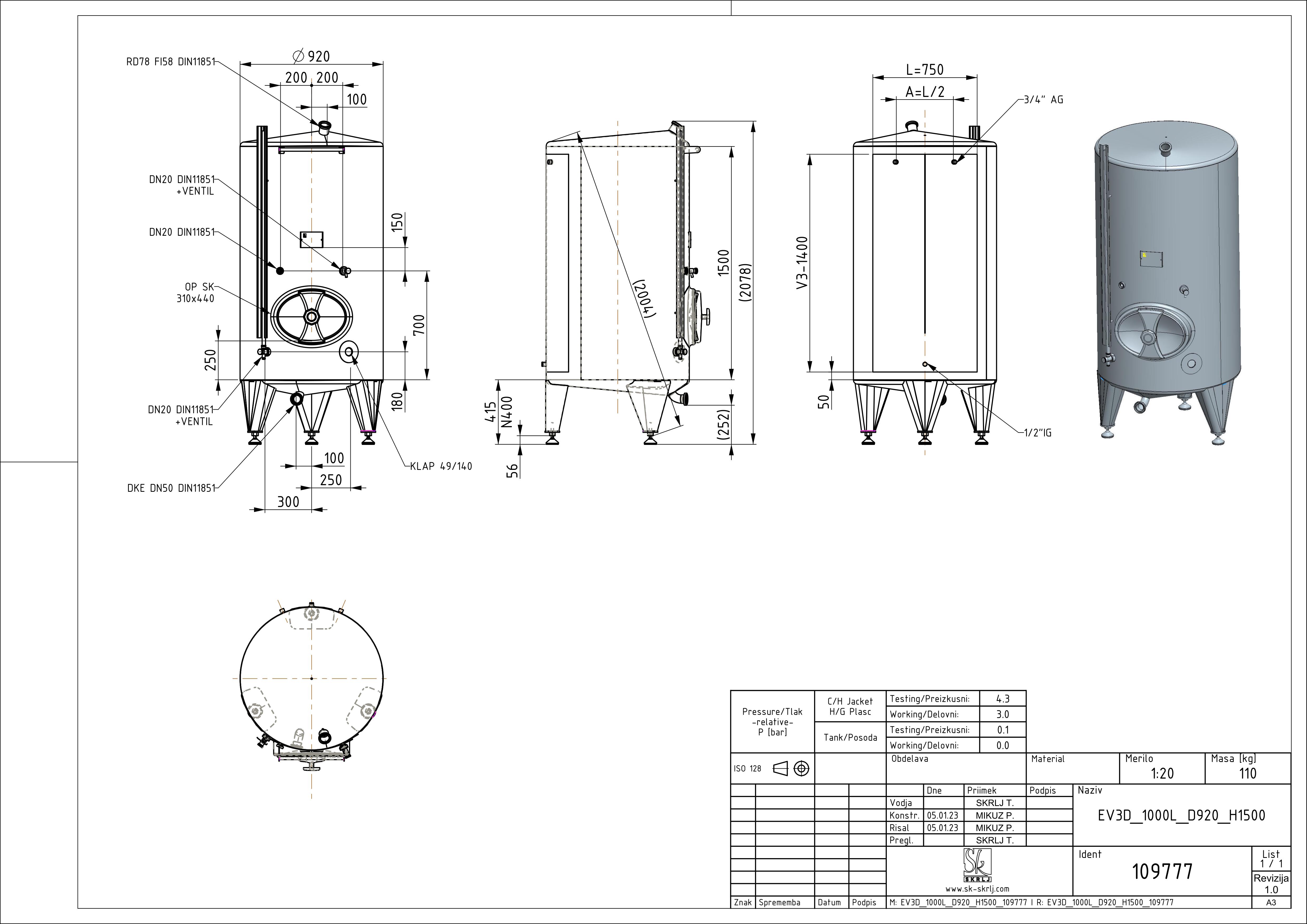 Classic storage tank with double jacket
