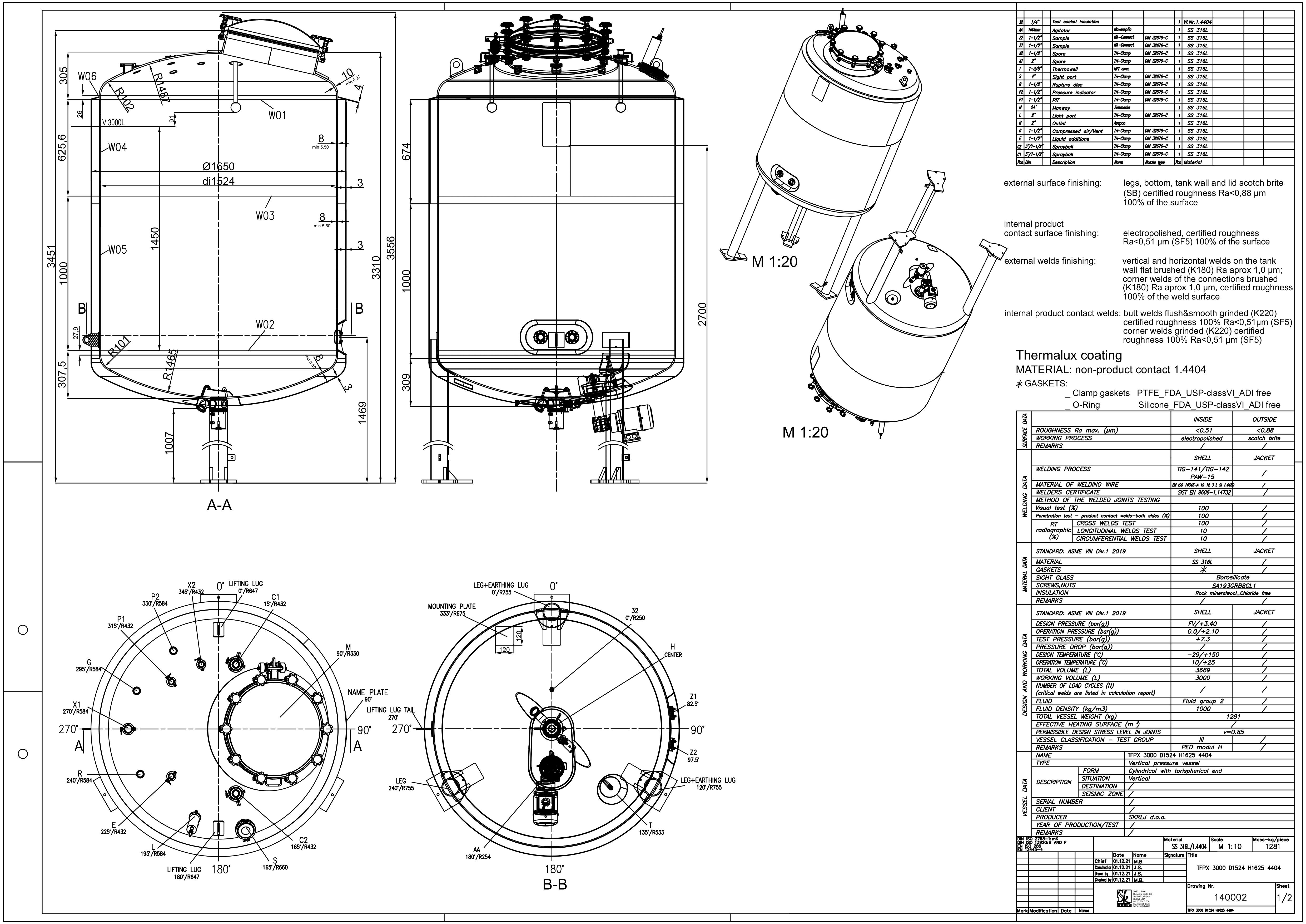 Vertical vessel with temperature control