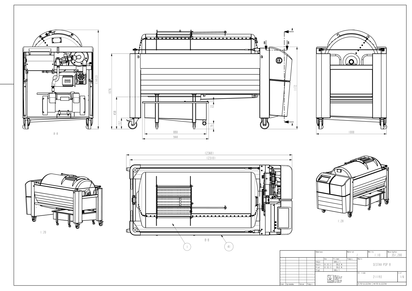 Pneumatic press type PSP - open pressing system, open drum with perforated surface