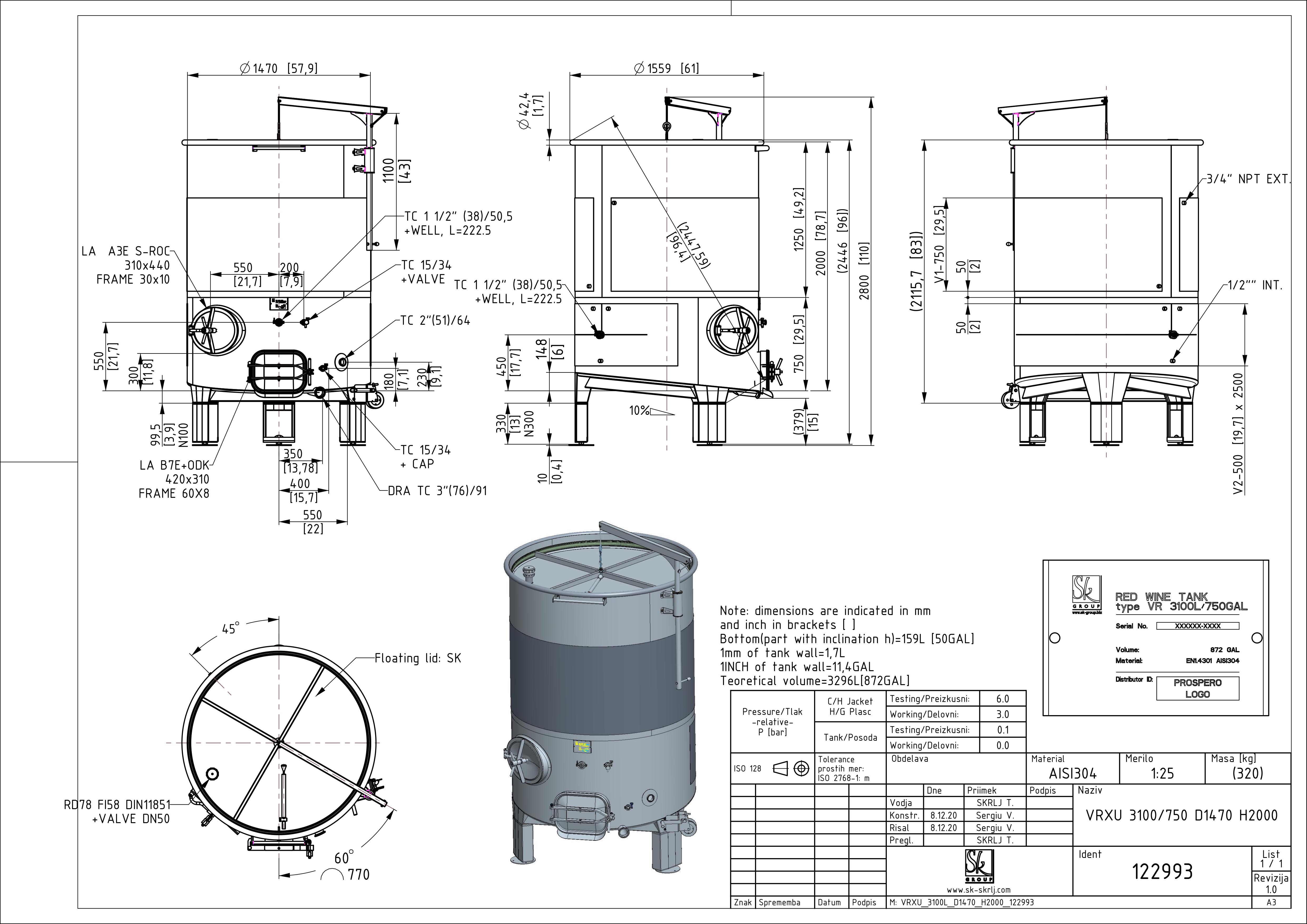 Variable capacity red wine tank