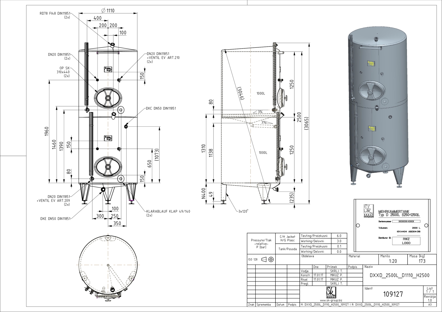 Storage tank with intermediate bottom