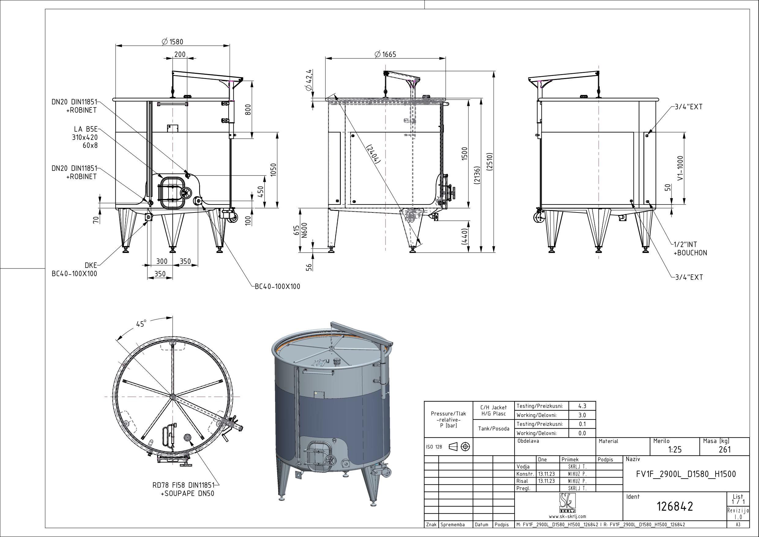 Storage tank with floating lid and double jacket