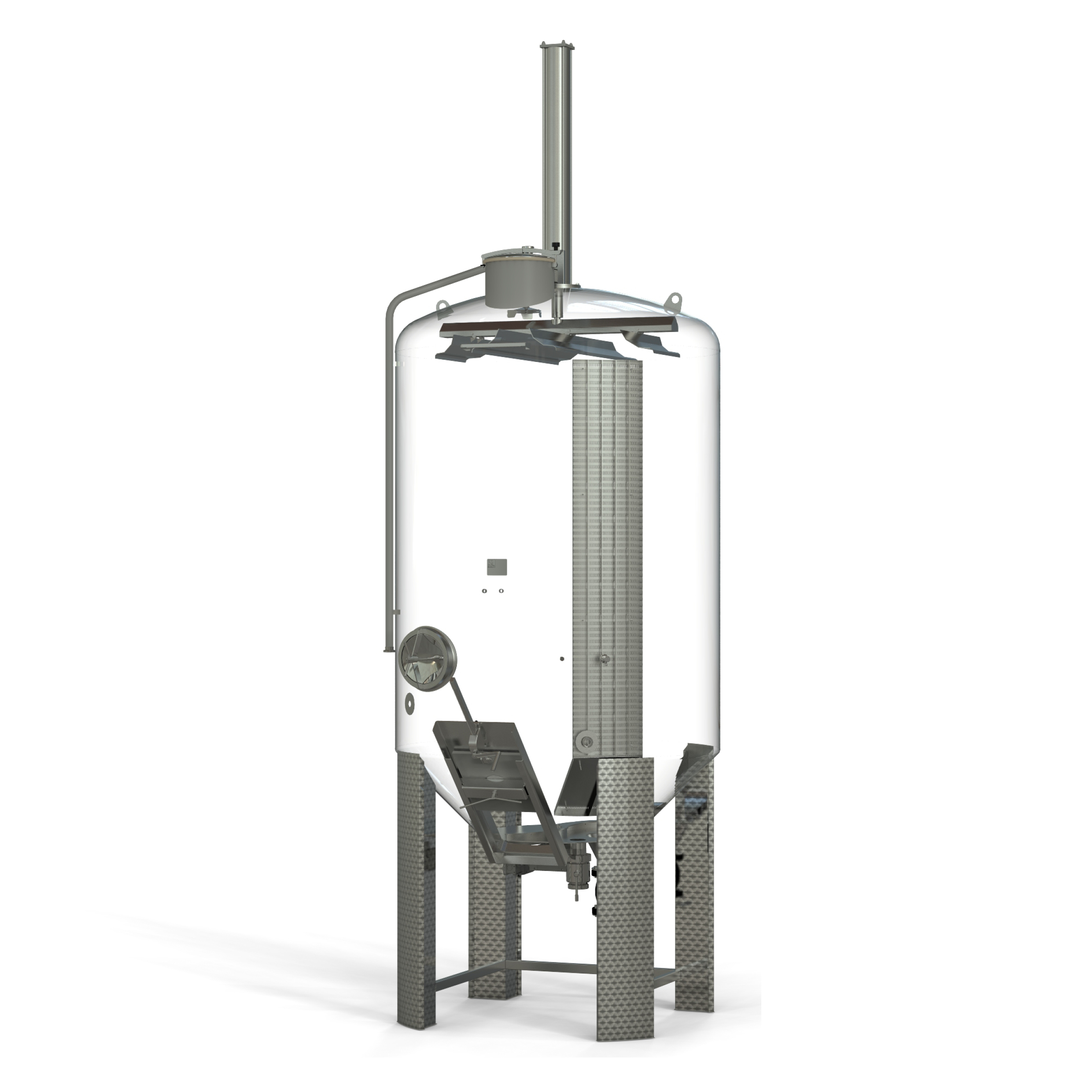 Punch-down fermenter with pip removal system