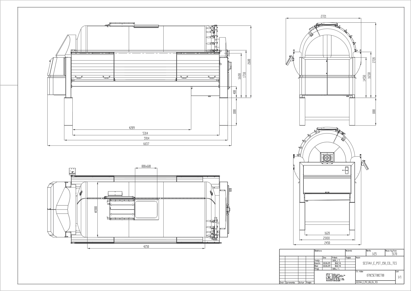 Pneumatic press type PST - closed pressing system, closed drum with internal drain channels