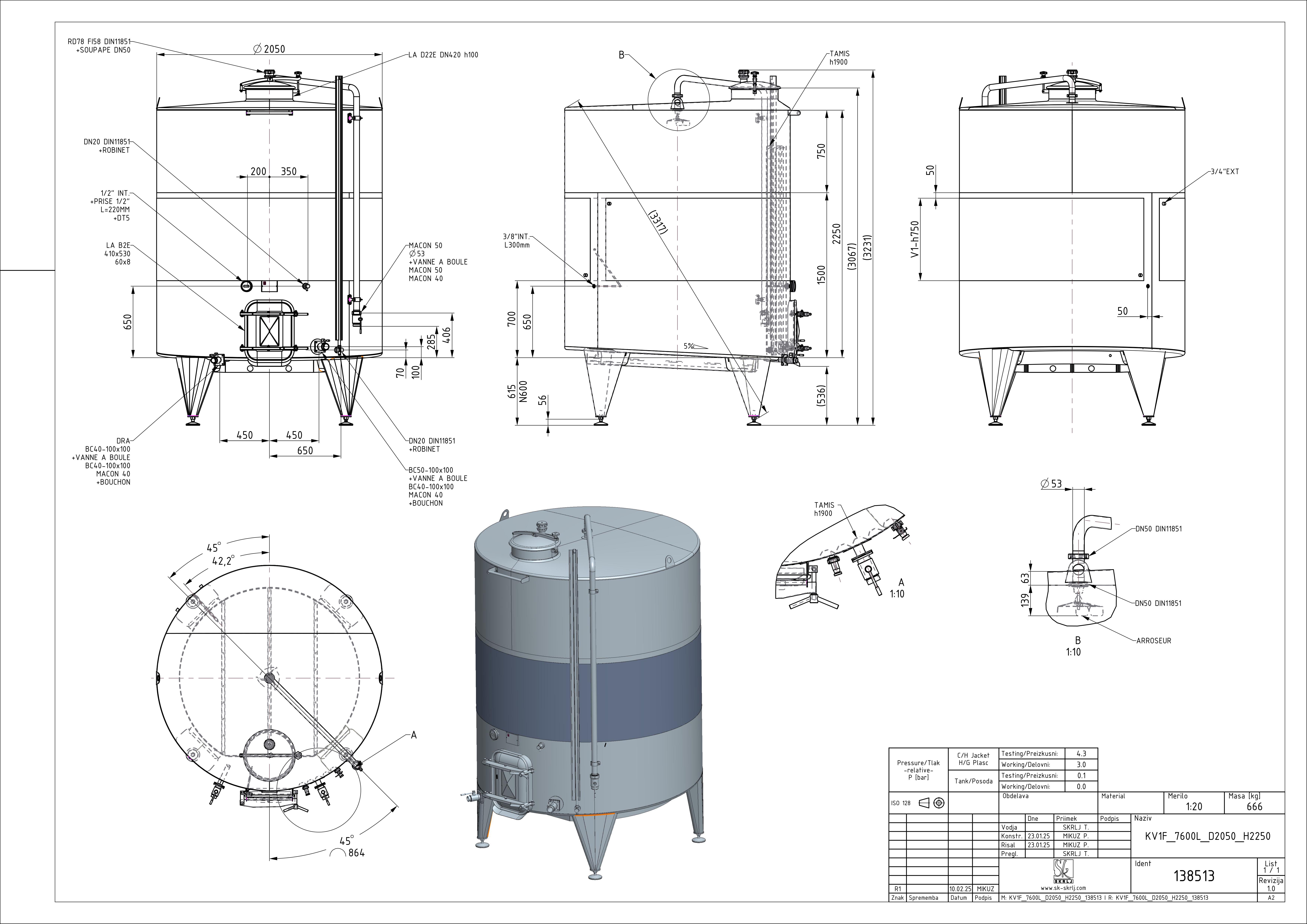 Closed pump-over fermenter with double jacket