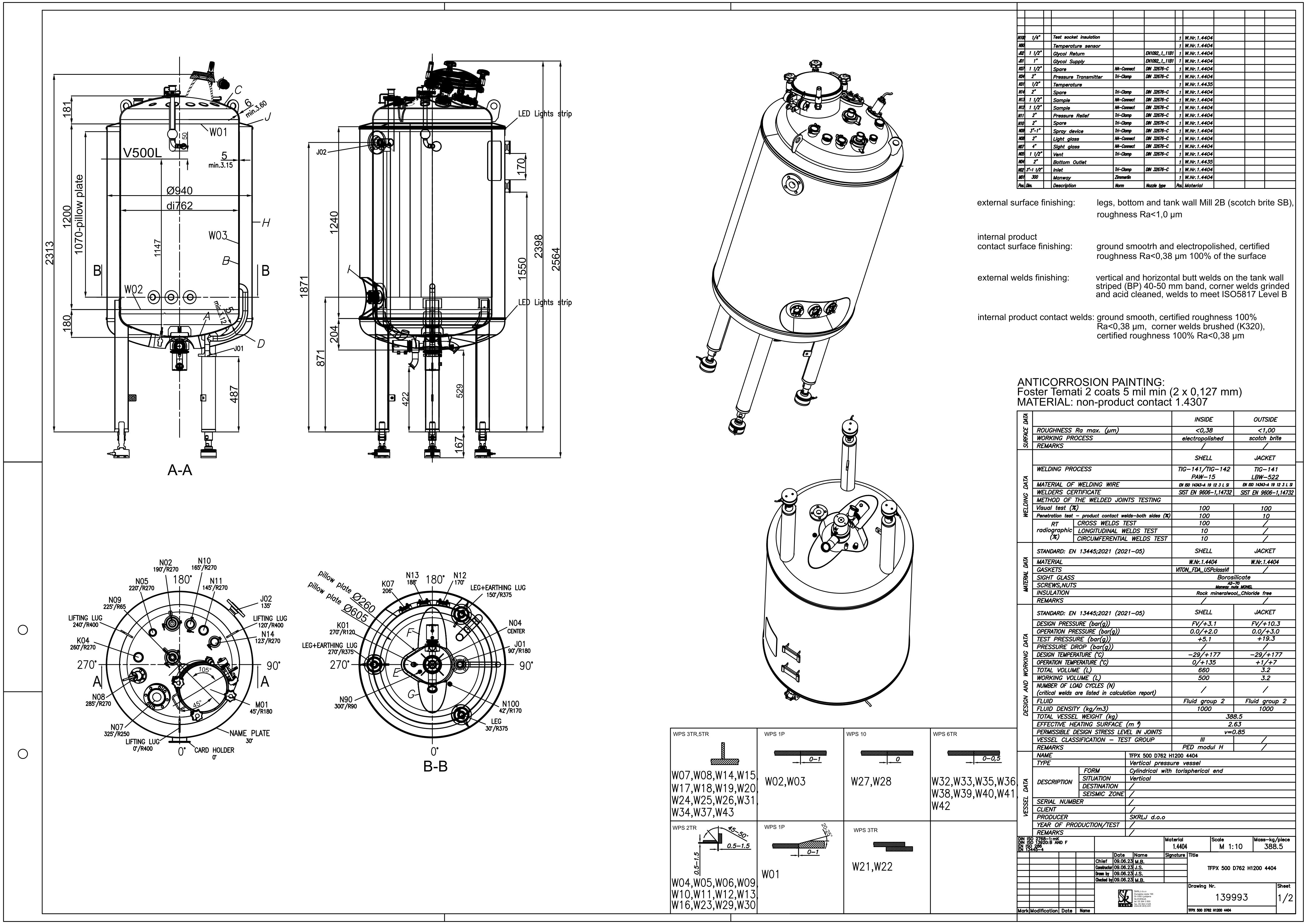 Vertical vessel with temperature control