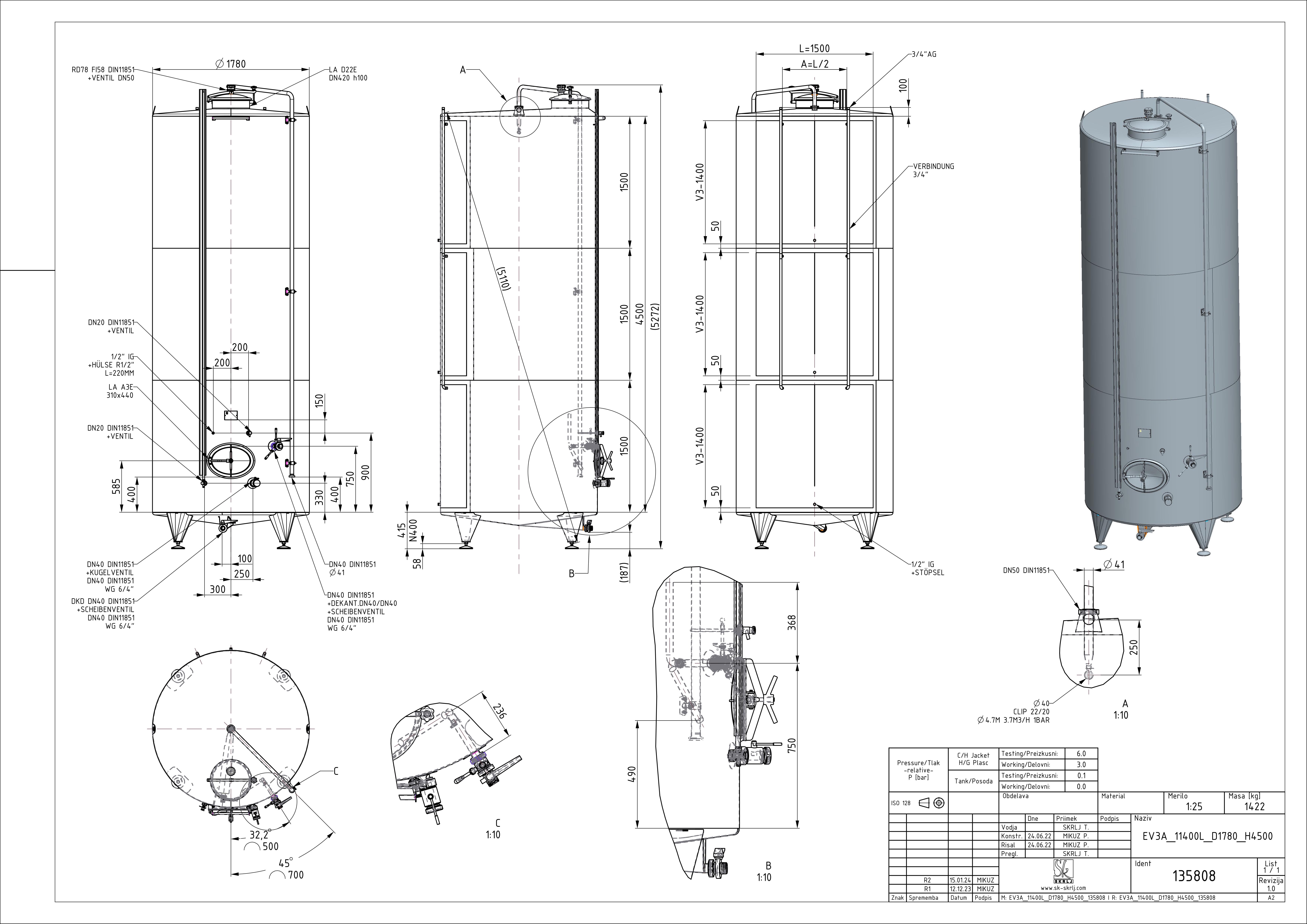 Classic storage tank with double jacket