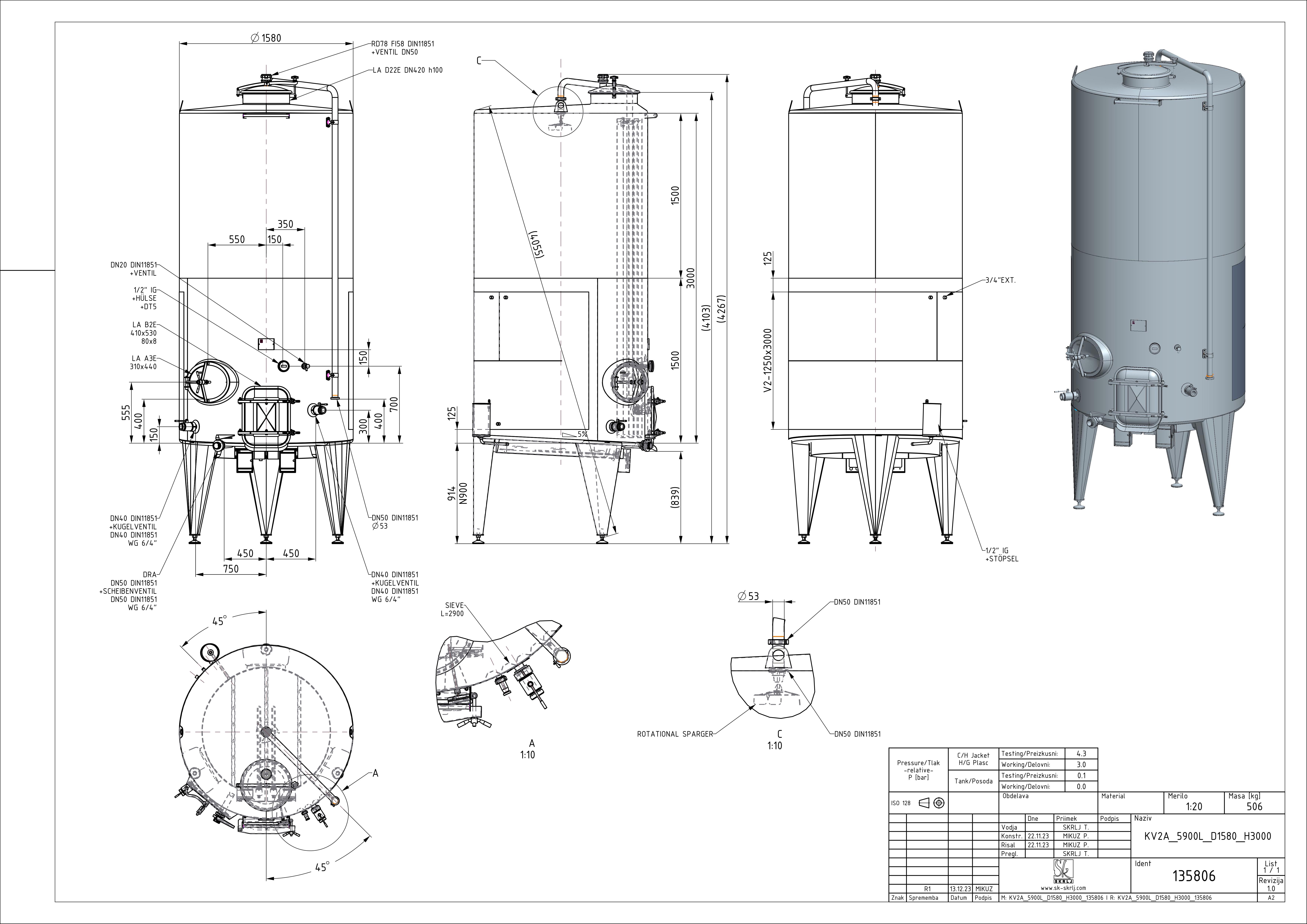 Closed pump-over fermenter with double jacket