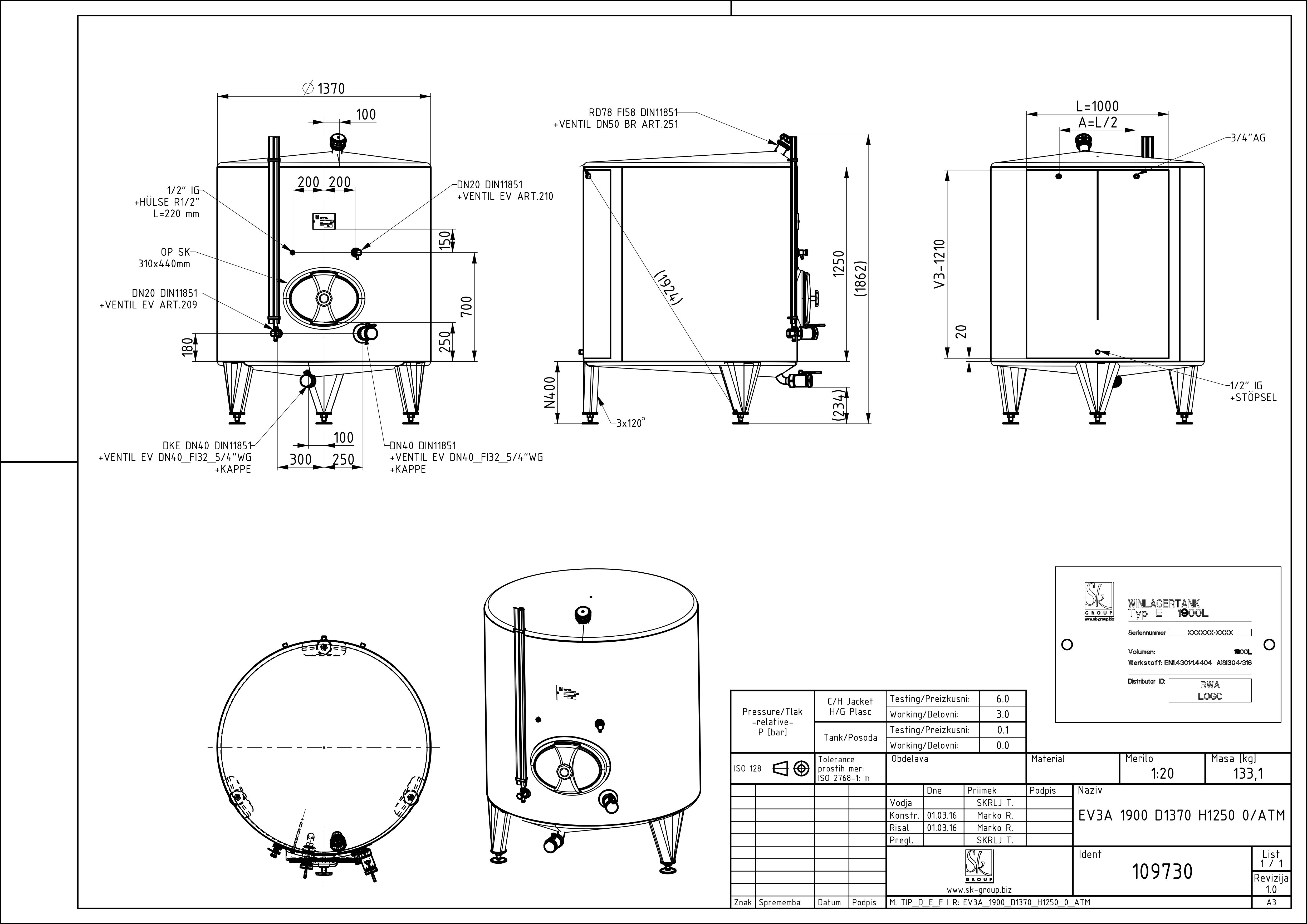 Classic storage tank with double jacket