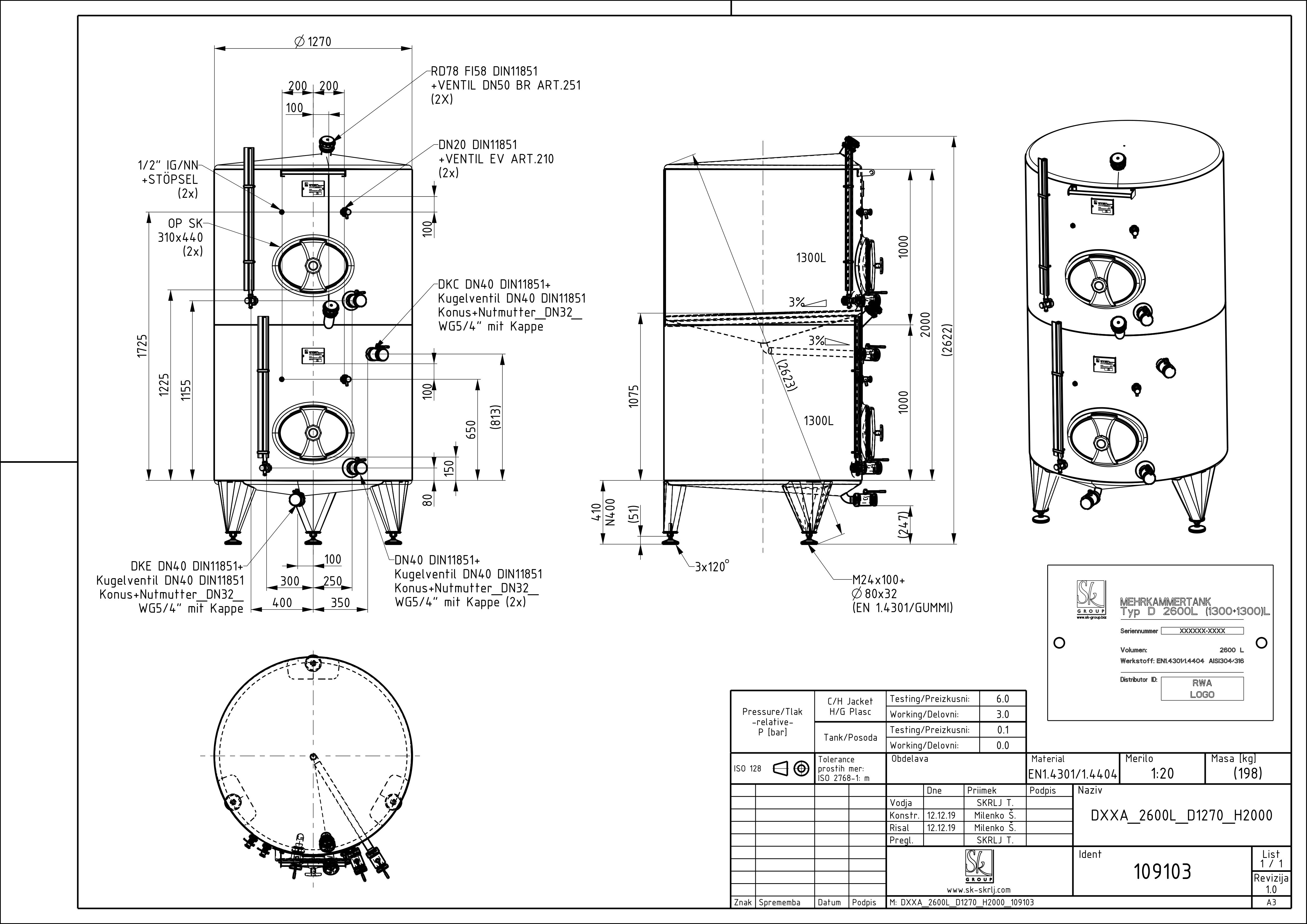Storage tank with intermediate bottom