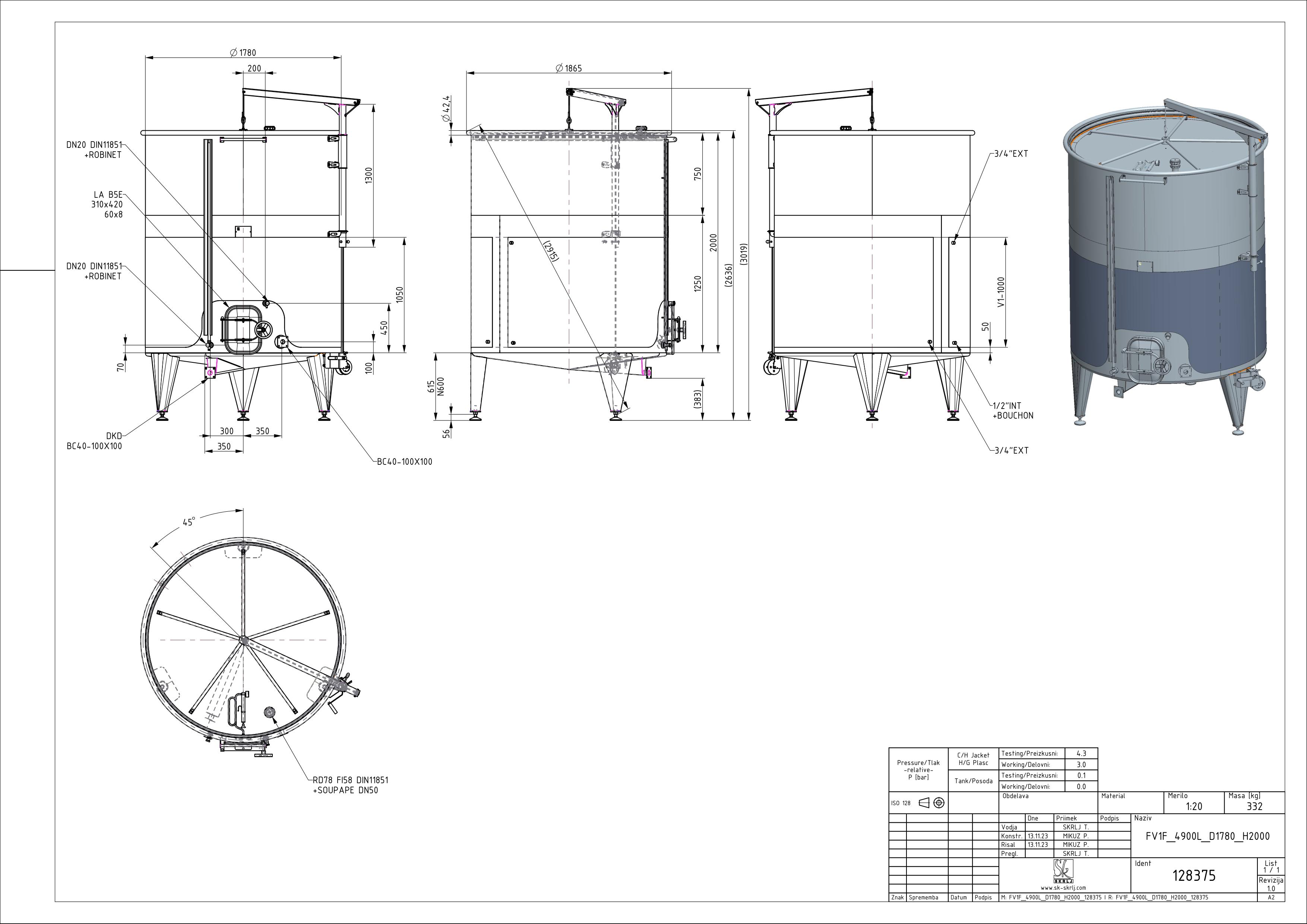 Storage tank with floating lid and double jacket