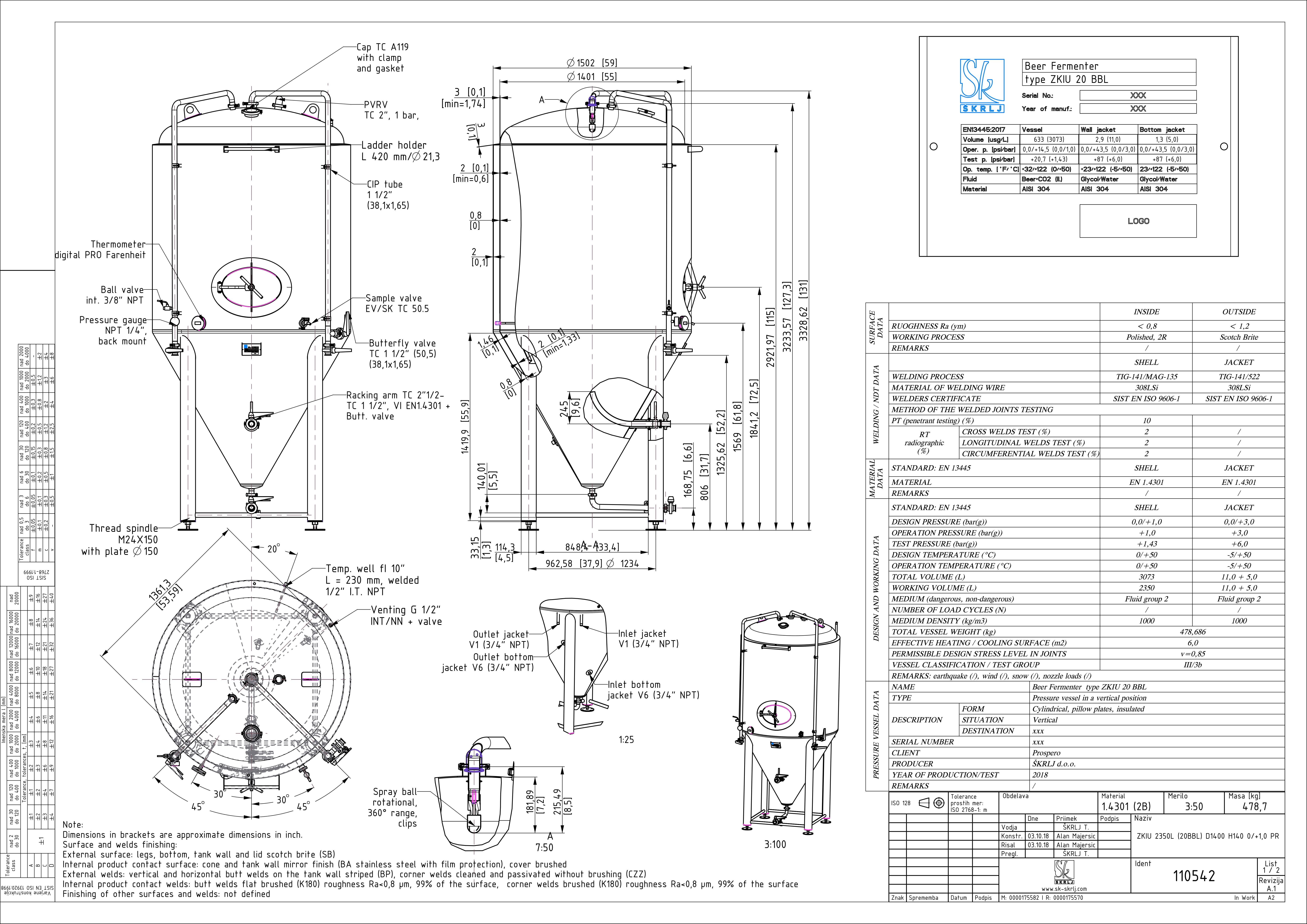 Cylindroconical fermentation and storage tank, insulated