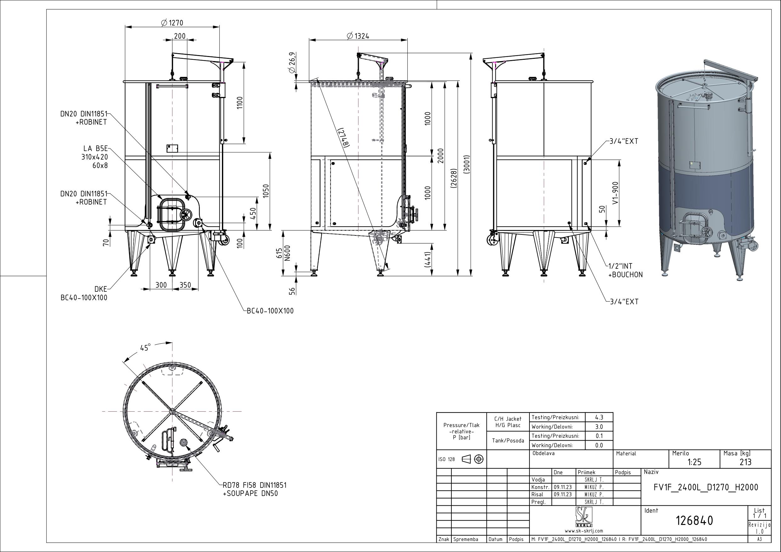 Storage tank with floating lid and double jacket