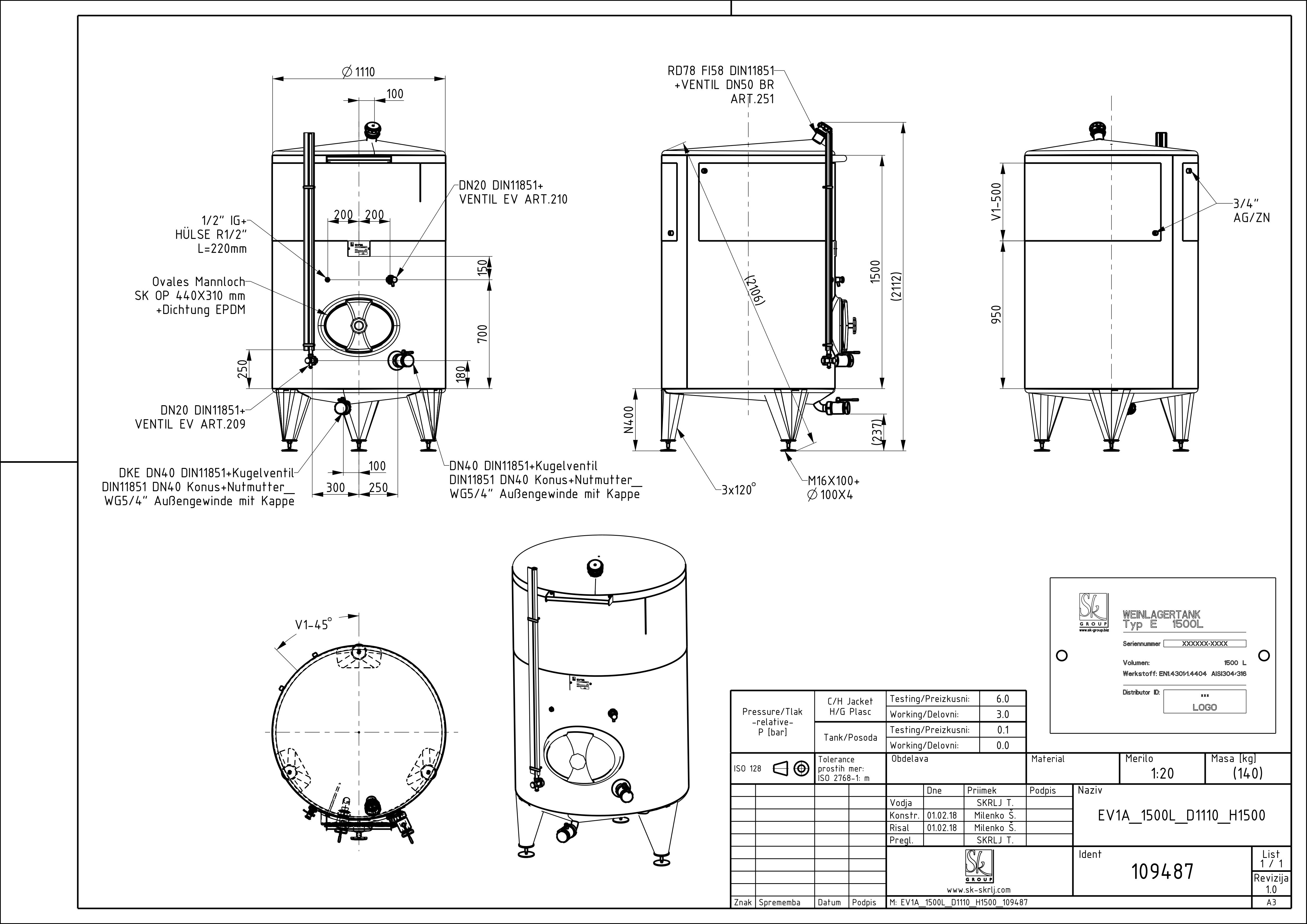 Classic storage tank with double jacket
