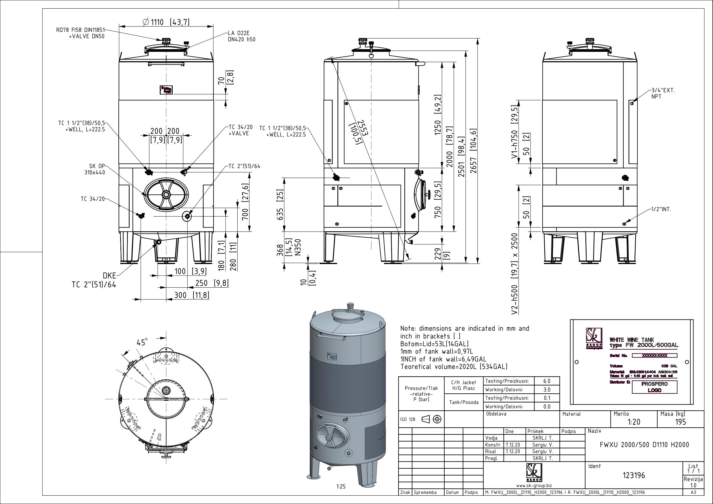 Fixed capacity white wine tank