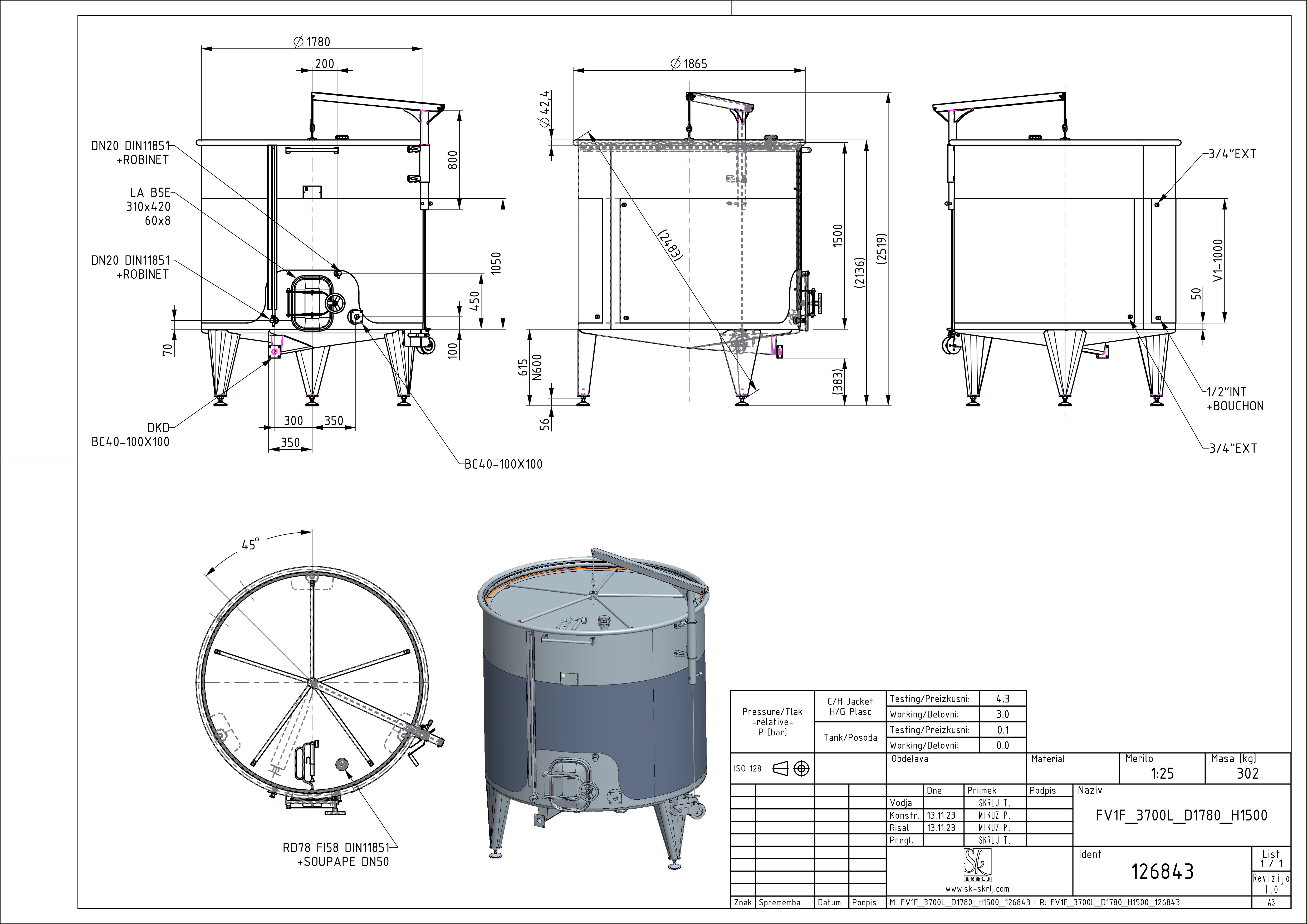 Storage tank with floating lid and double jacket
