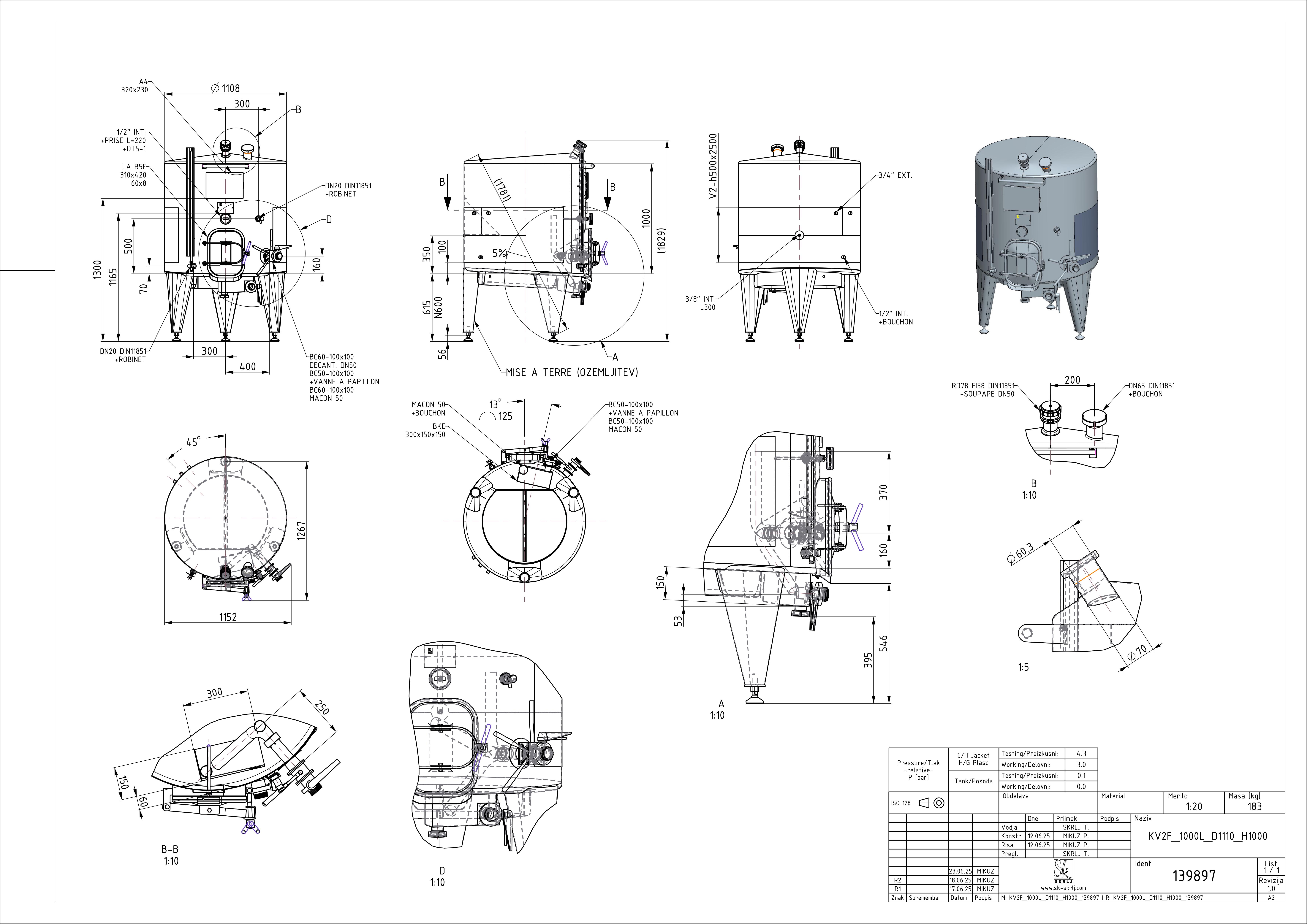 Closed pump-over fermenter with double jacket
