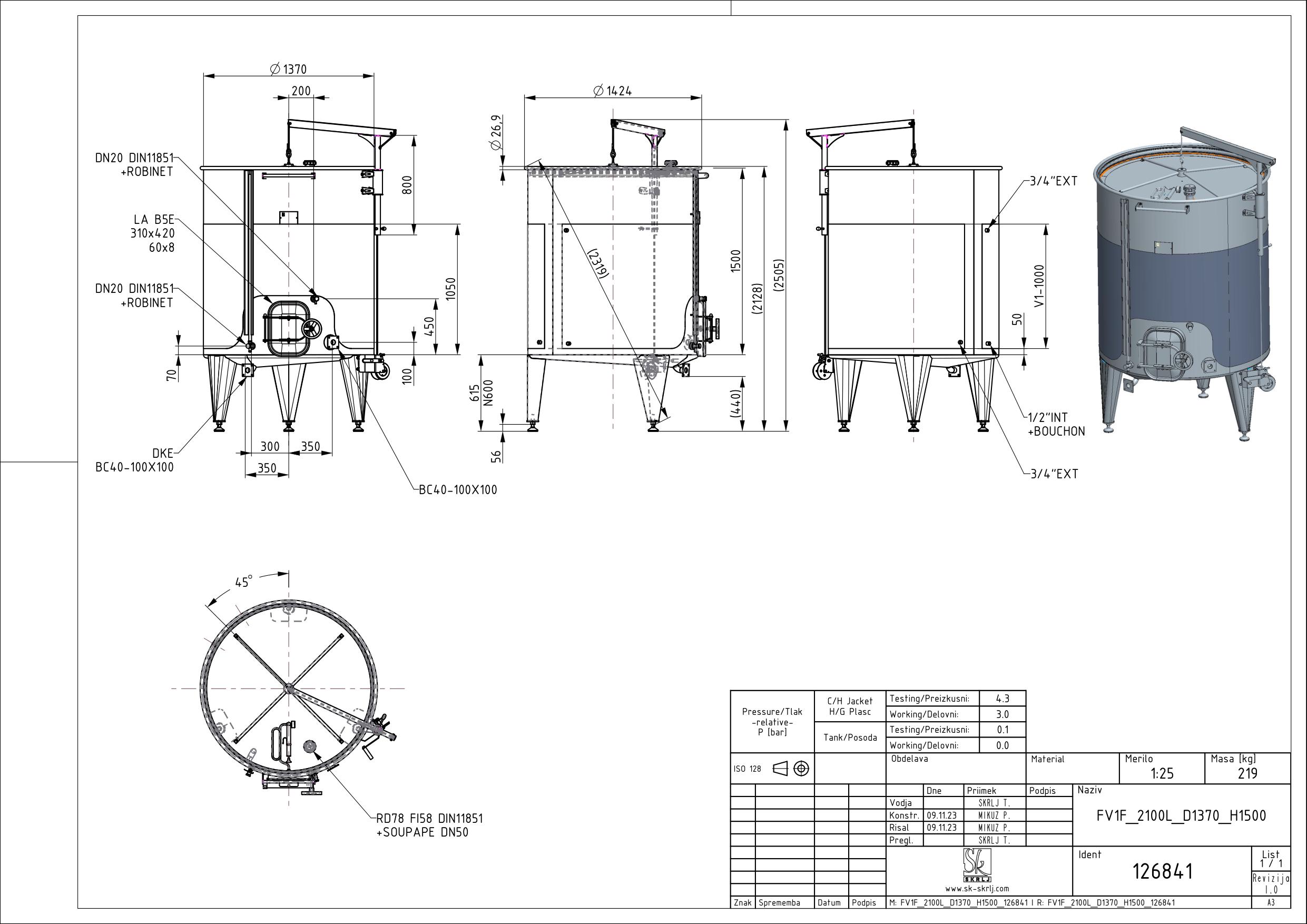 Storage tank with floating lid and double jacket