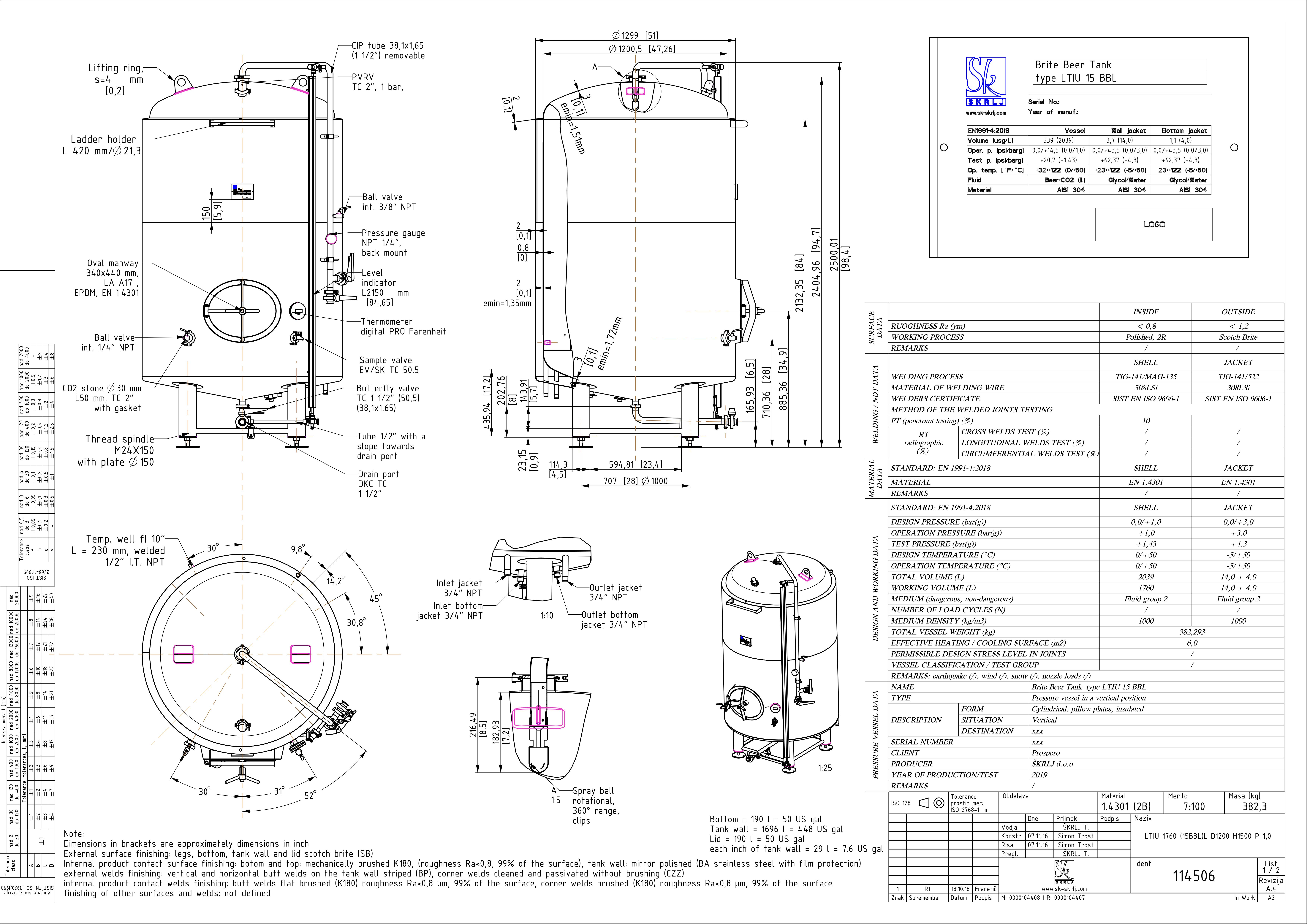 Brite beer tank, insulated