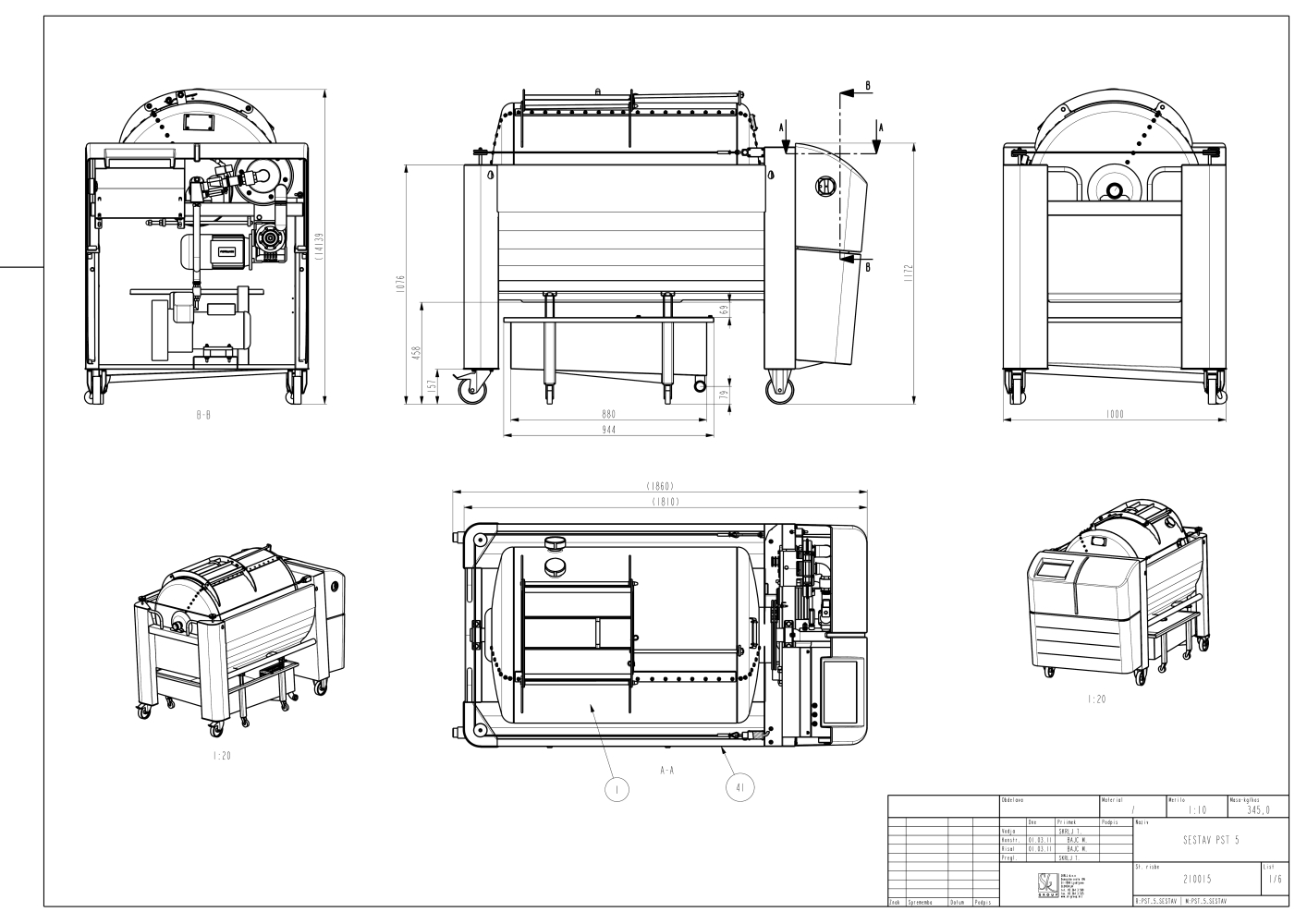 Pneumatic press type PST - closed pressing system, closed drum with internal drain channels